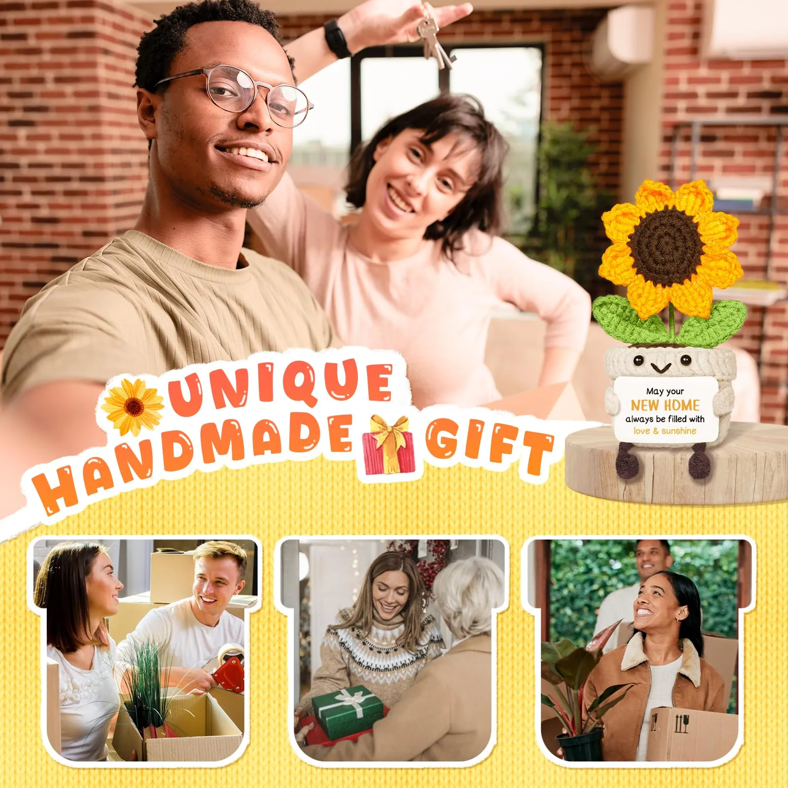 Giftasy Girasole a Maglia Fatto a Mano con Scheda Messaggio - immagine 6