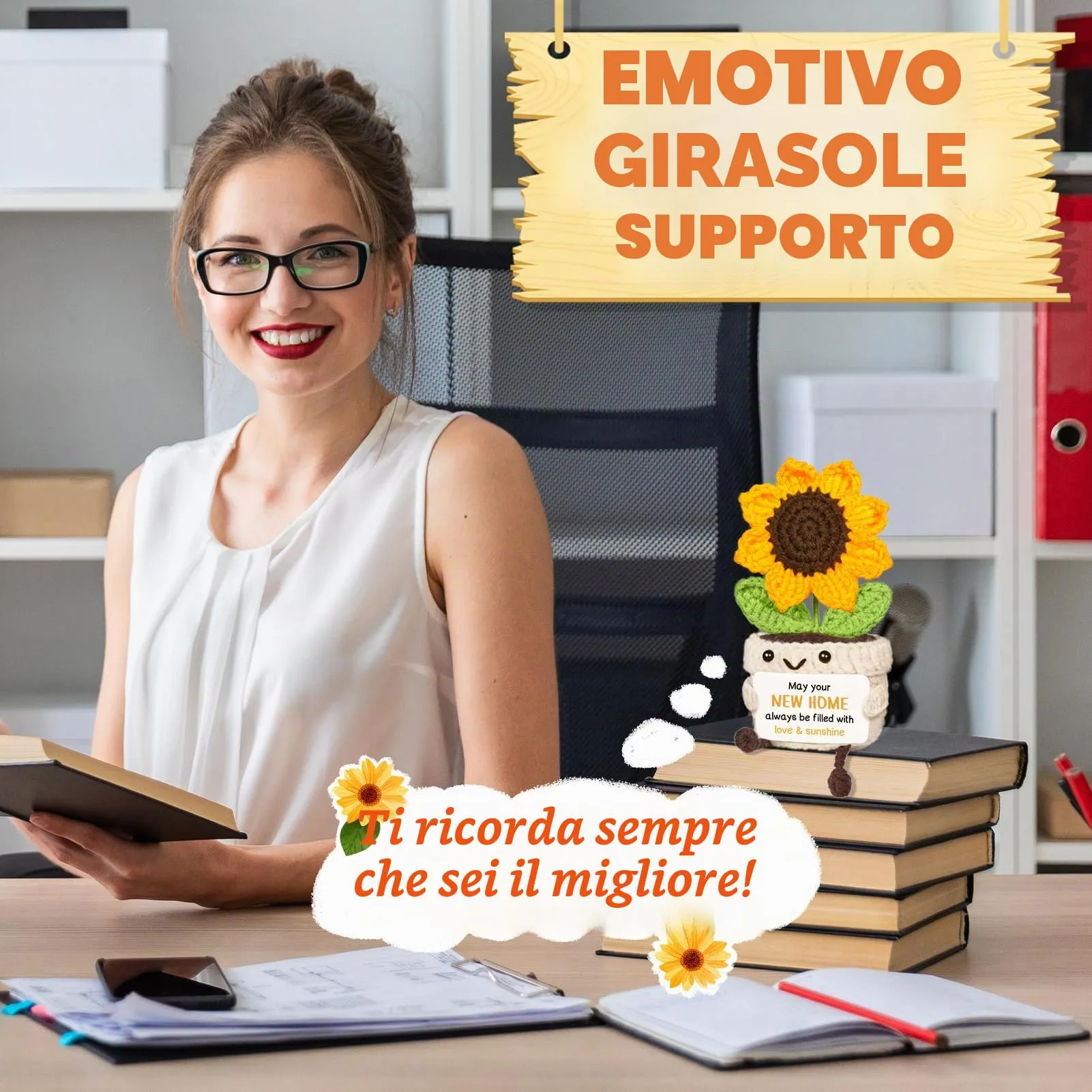 Giftasy Girasole a Maglia Fatto a Mano con Scheda Messaggio - immagine 8