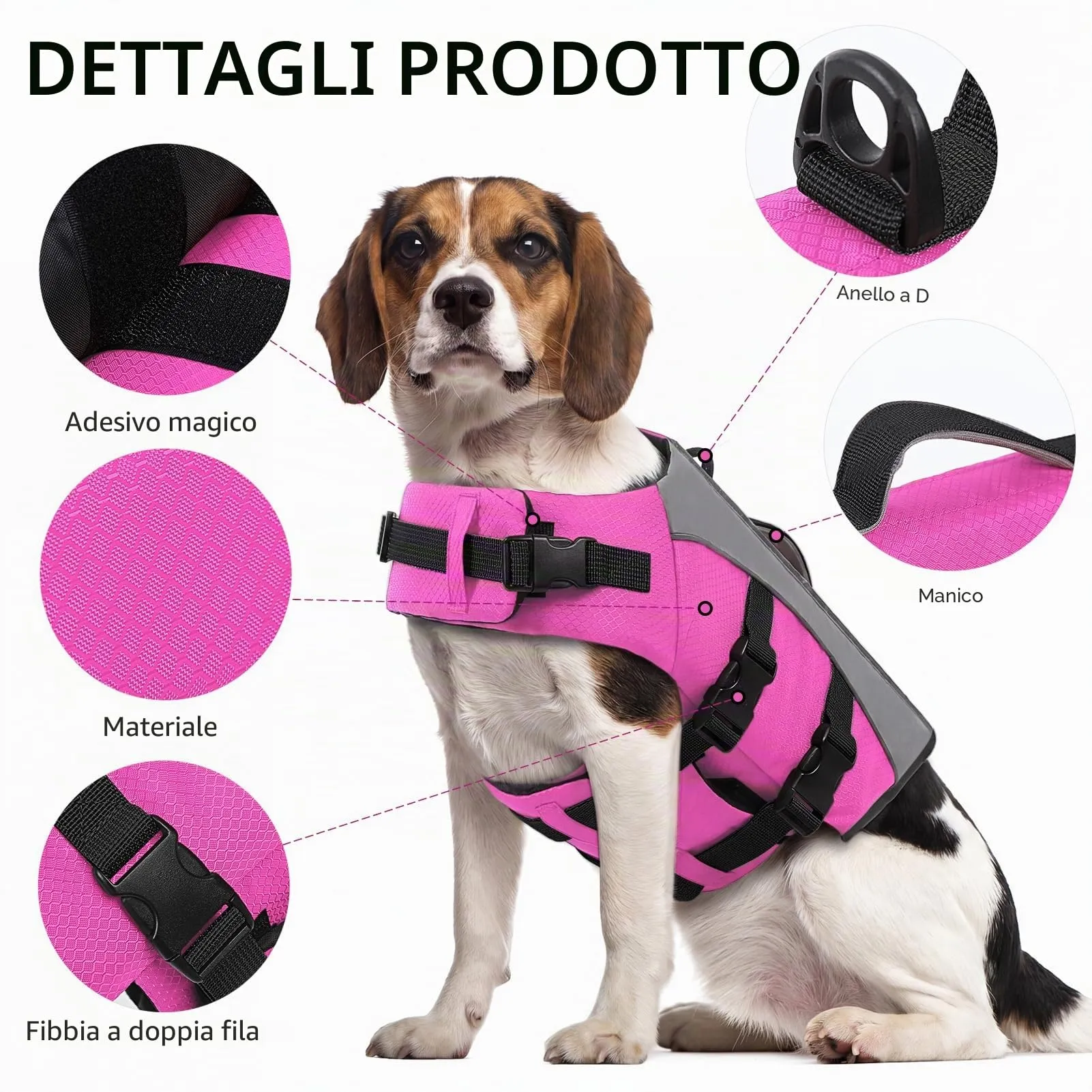 CITÉTOILE Giubbotto Salvagente per Cani Riflettente, Rosa, XS - immagine 2