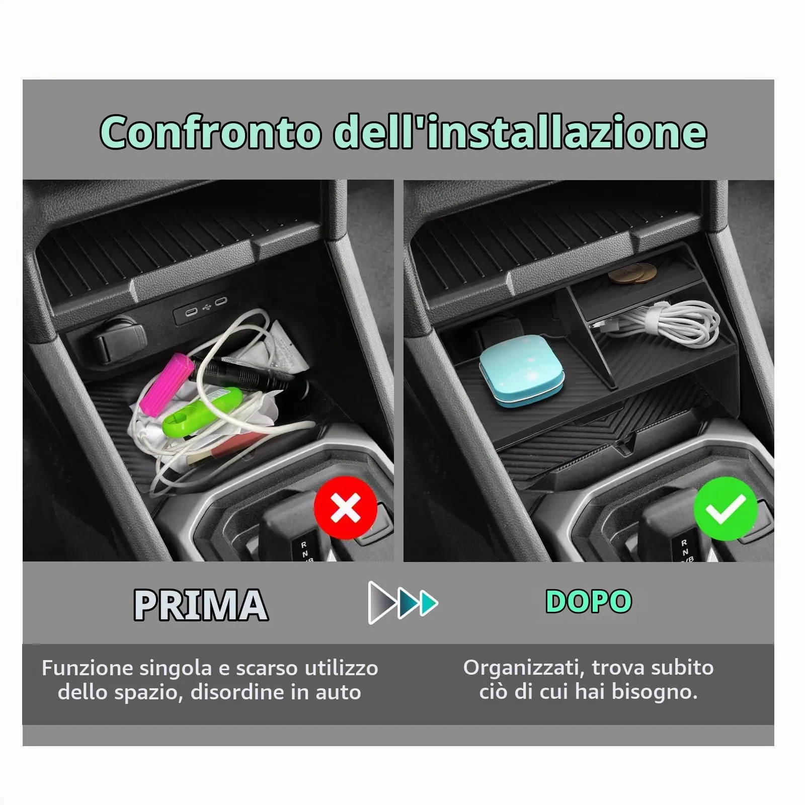 GAFAT Portaoggetti Console Centrale per Dacia Duster 3 2024-2026, Organizer con 3 Scomparti e Tappetino in Silicone - immagine 2