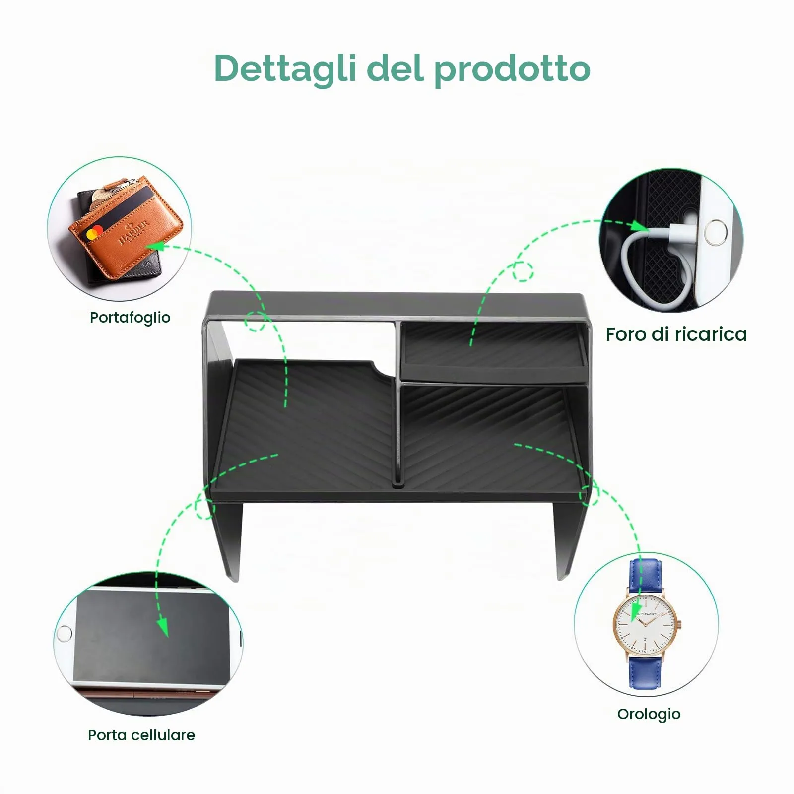 GAFAT Portaoggetti Console Centrale per Dacia Duster 3 2024-2026, Organizer con 3 Scomparti e Tappetino in Silicone - immagine 3