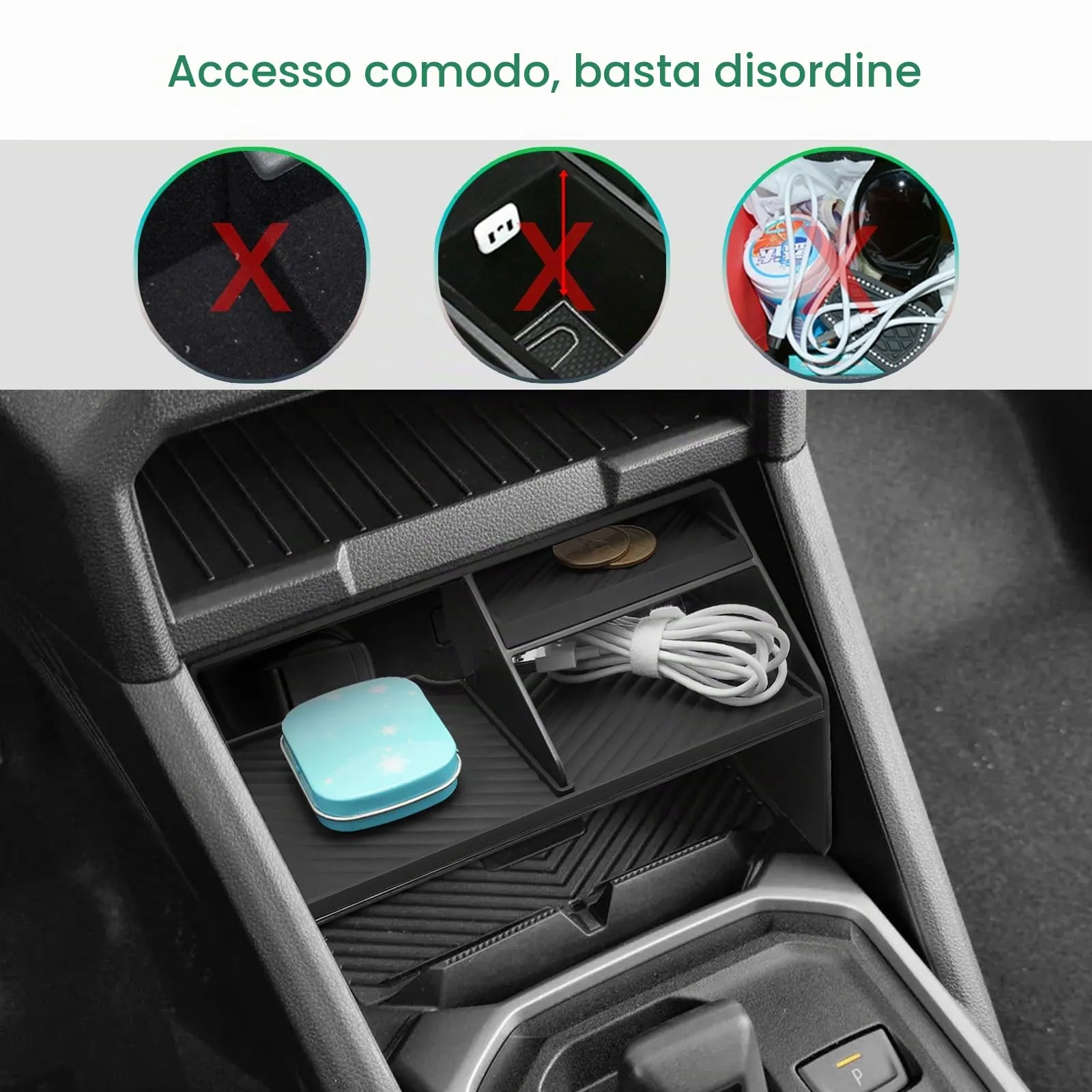 GAFAT Portaoggetti Console Centrale per Dacia Duster 3 2024-2026, Organizer con 3 Scomparti e Tappetino in Silicone - immagine 7
