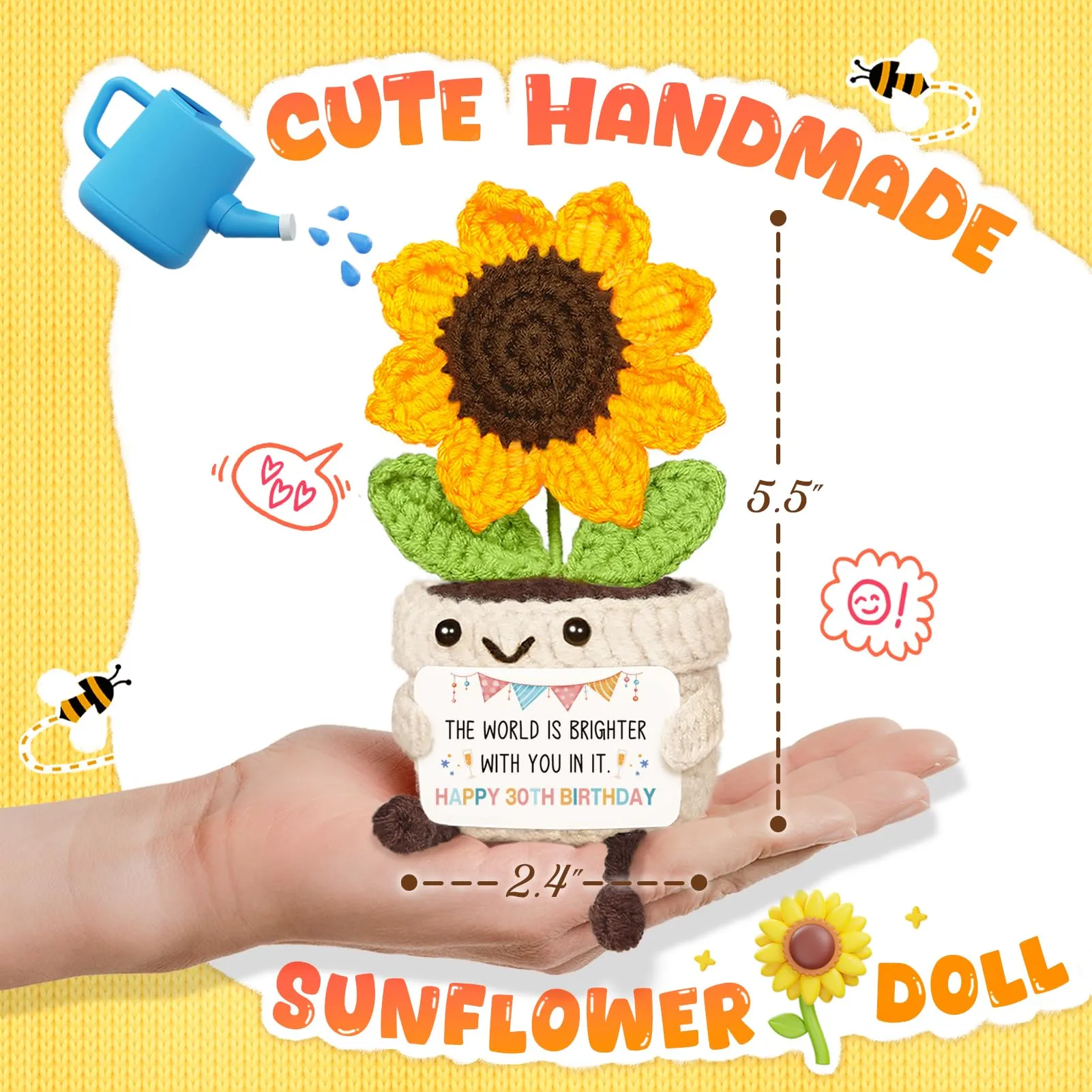 Giftasy Girasole all'uncinetto fatto a mano con biglietto per 30° compleanno donna - immagine 2
