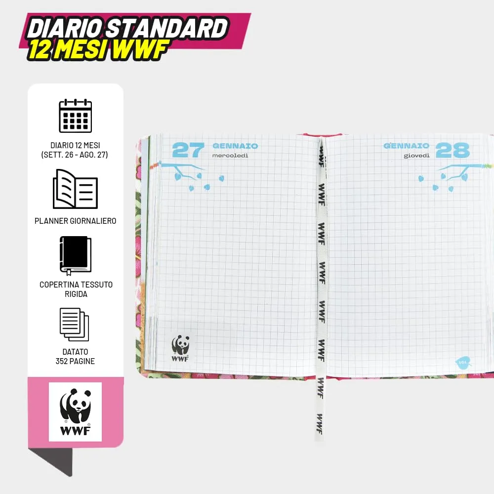 Franco Cosimo Panini WWF Diario Scuola 2026-2027, Copertina Rigida, 352 Pagine, 13 x 17,8 cm - immagine 4