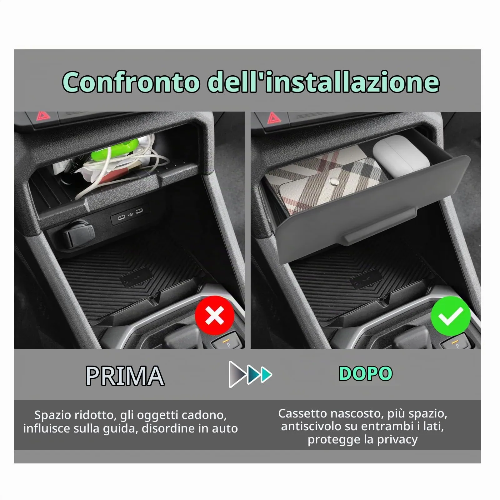 GAFAT Set di 2 Contenitore Console Centrale e Cassetto Scorrevole per Dacia Duster 3 2024-2027 - immagine 3