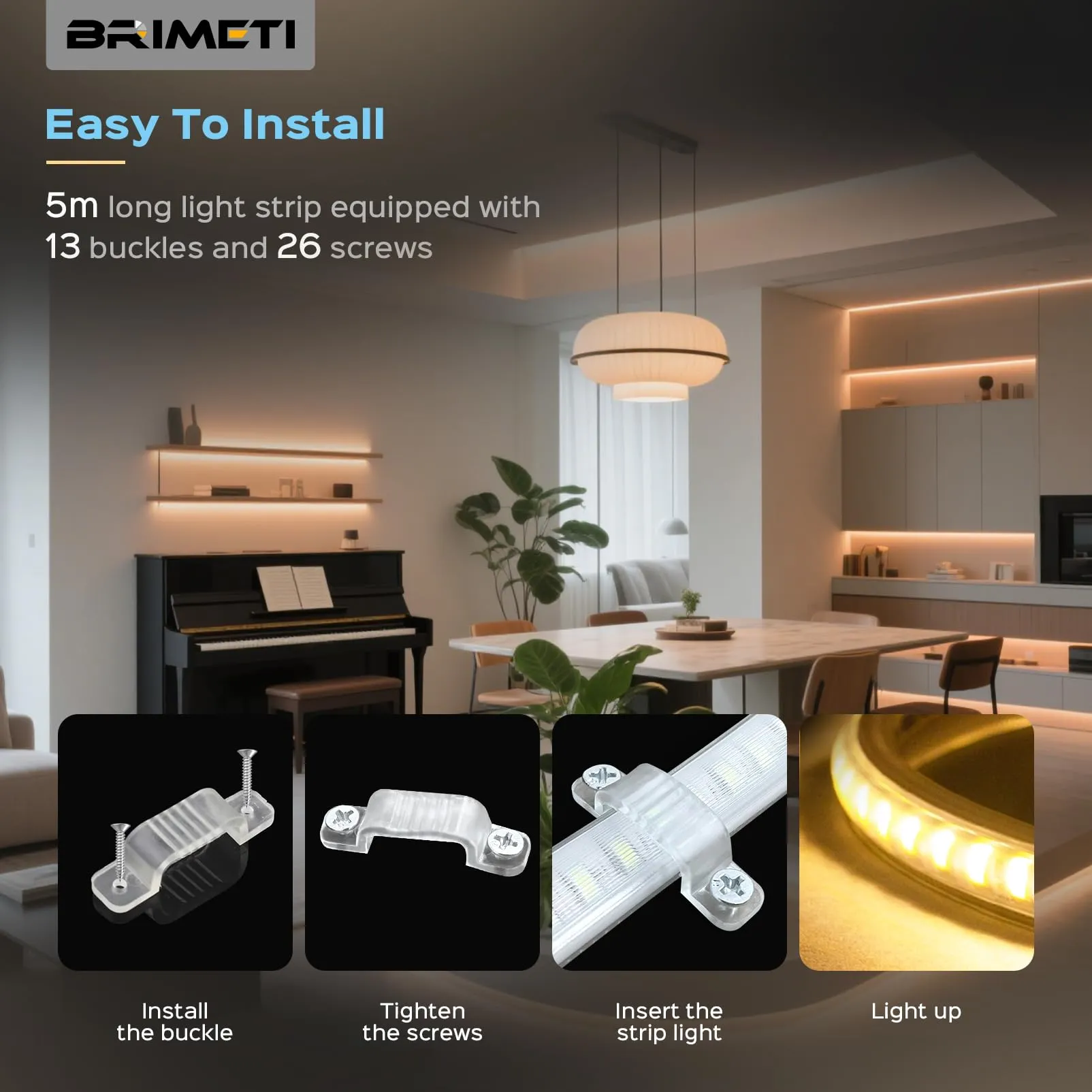 BRIMETI Striscia LED 220V 5M Blanc Chaud 3000K IP65, 145 LED/M, Tagliabile - immagine 4