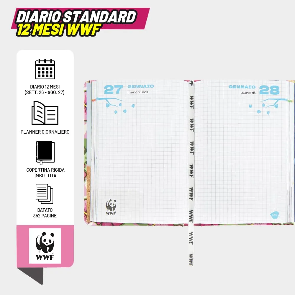 WWF Diario Scuola 2026-2027 Ufficiale, Copertina Rigida, 352 Pagine, 13 x 17,8 cm - immagine 4