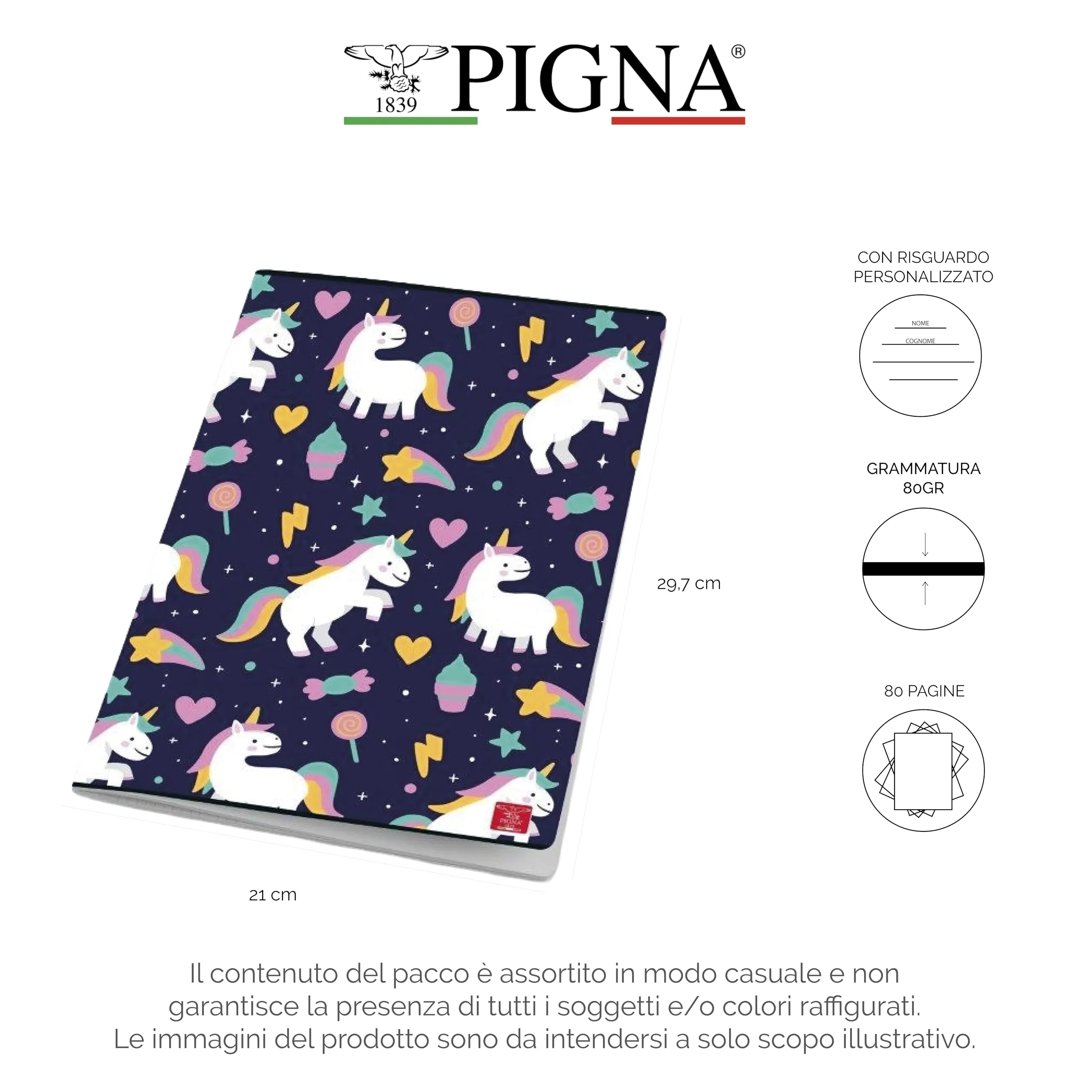 Pigna Maxi Quaderni A4 Assortimento Bimba, 10 Pezzi, 80 Pagine + Risguardo, Carta 80g, Quadretti 5mm con Margine - immagine 2