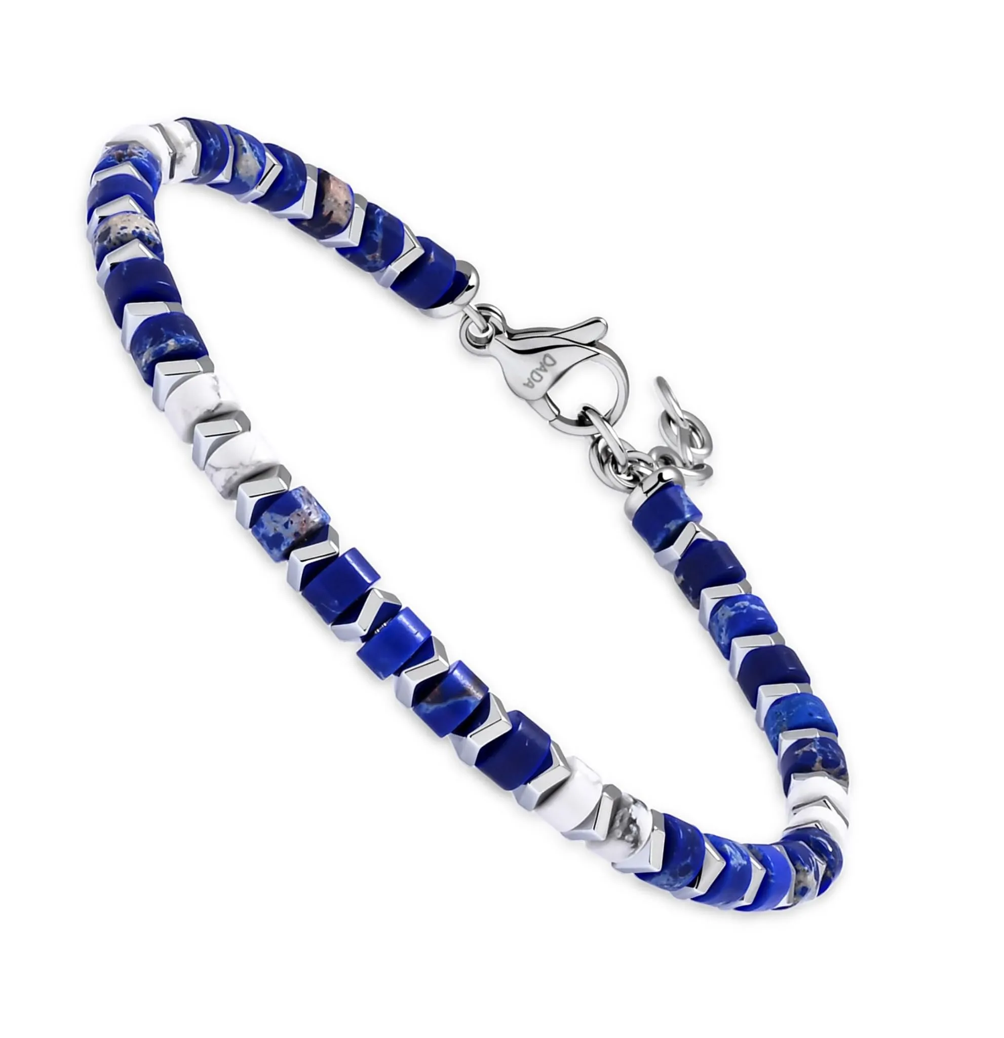 Dada Gioielli Bracciale Unisex in Acciaio Inossidabile e Pietre Naturali Multicolor (Blu + Aulite Bianca) - immagine 1
