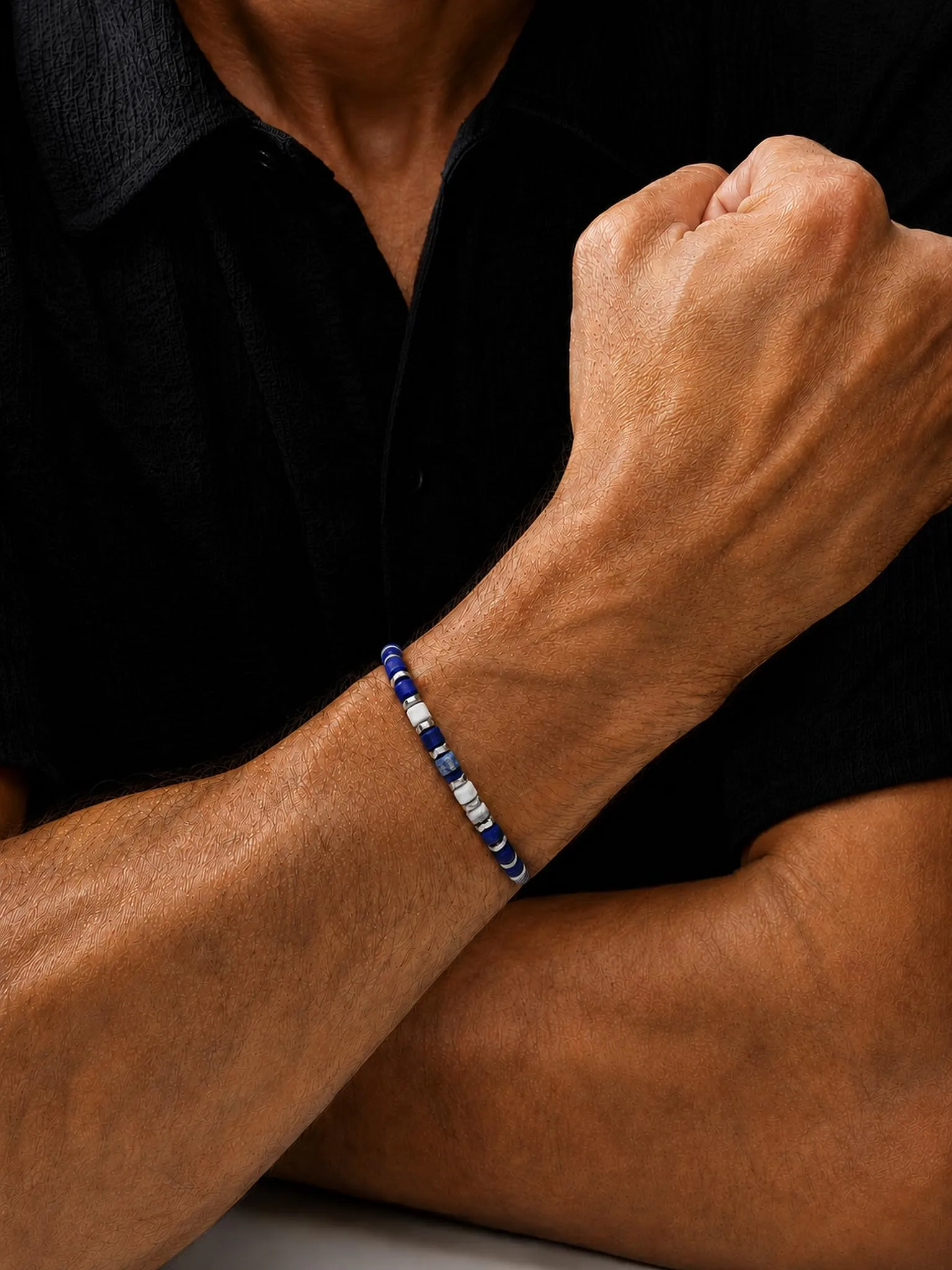 Dada Gioielli Bracciale Unisex in Acciaio Inossidabile e Pietre Naturali Multicolor (Blu + Aulite Bianca) - immagine 3