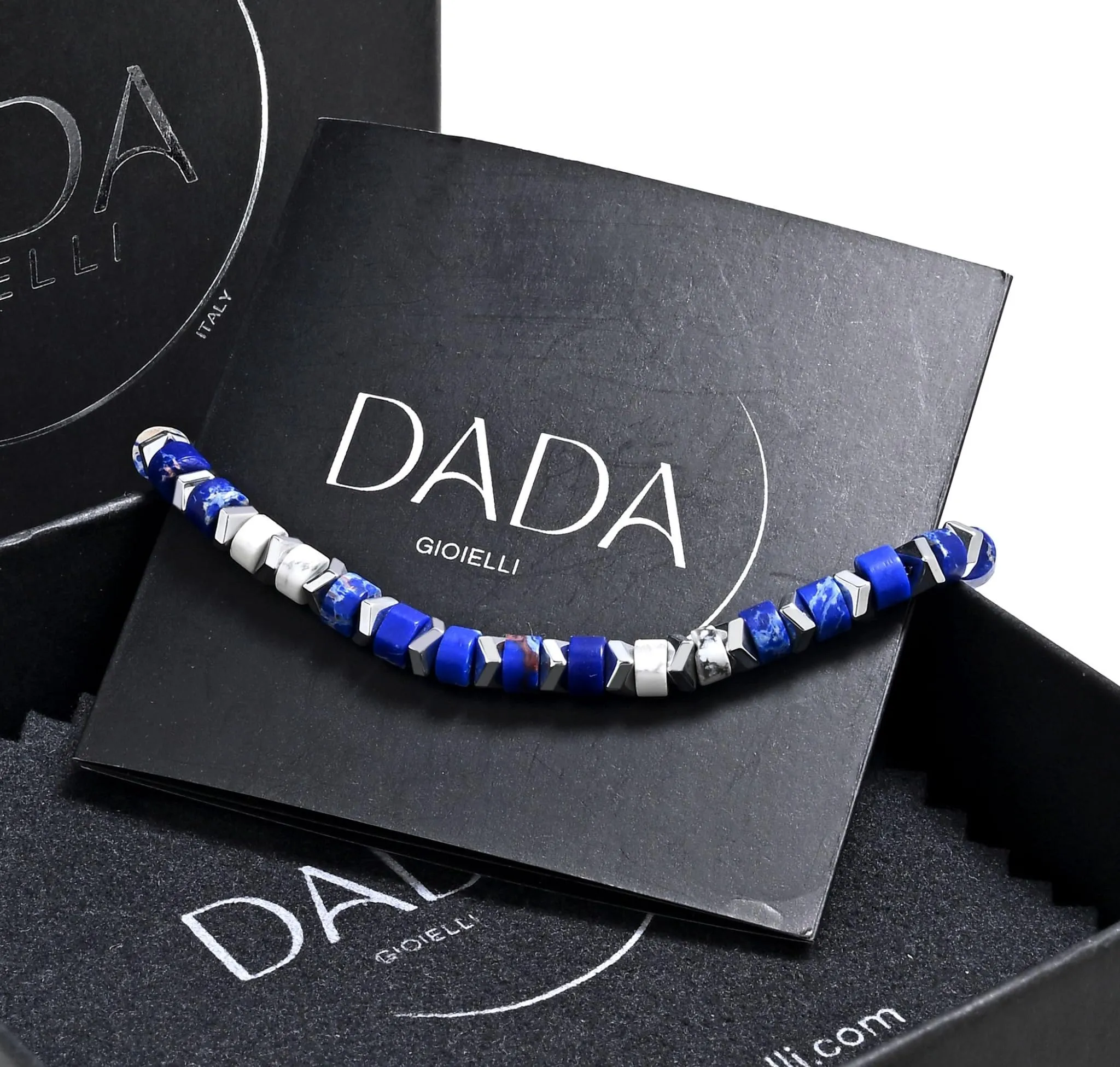 Dada Gioielli Bracciale Unisex in Acciaio Inossidabile e Pietre Naturali Multicolor (Blu + Aulite Bianca) - immagine 5