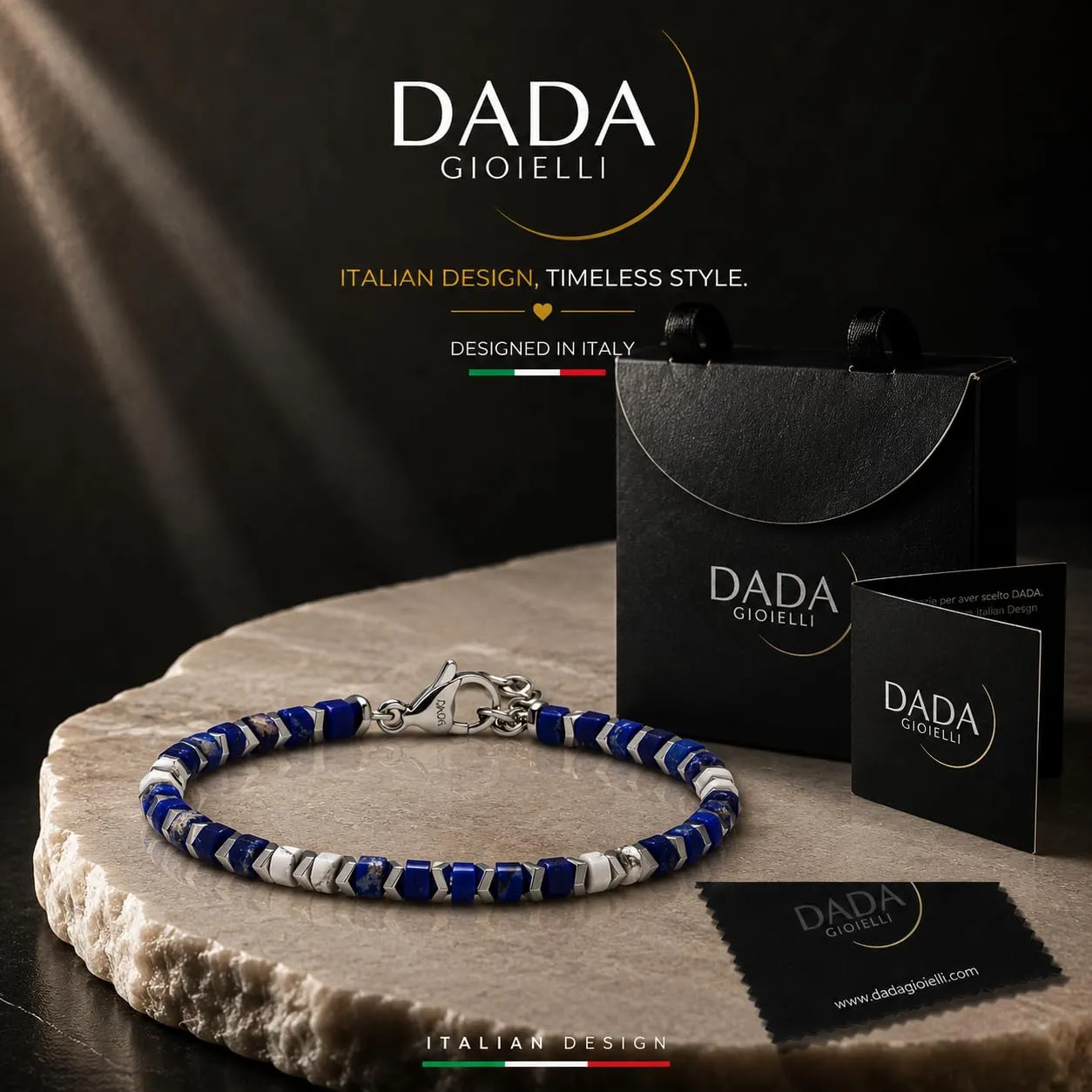 Dada Gioielli Bracciale Unisex in Acciaio Inossidabile e Pietre Naturali Multicolor (Blu + Aulite Bianca) - immagine 6