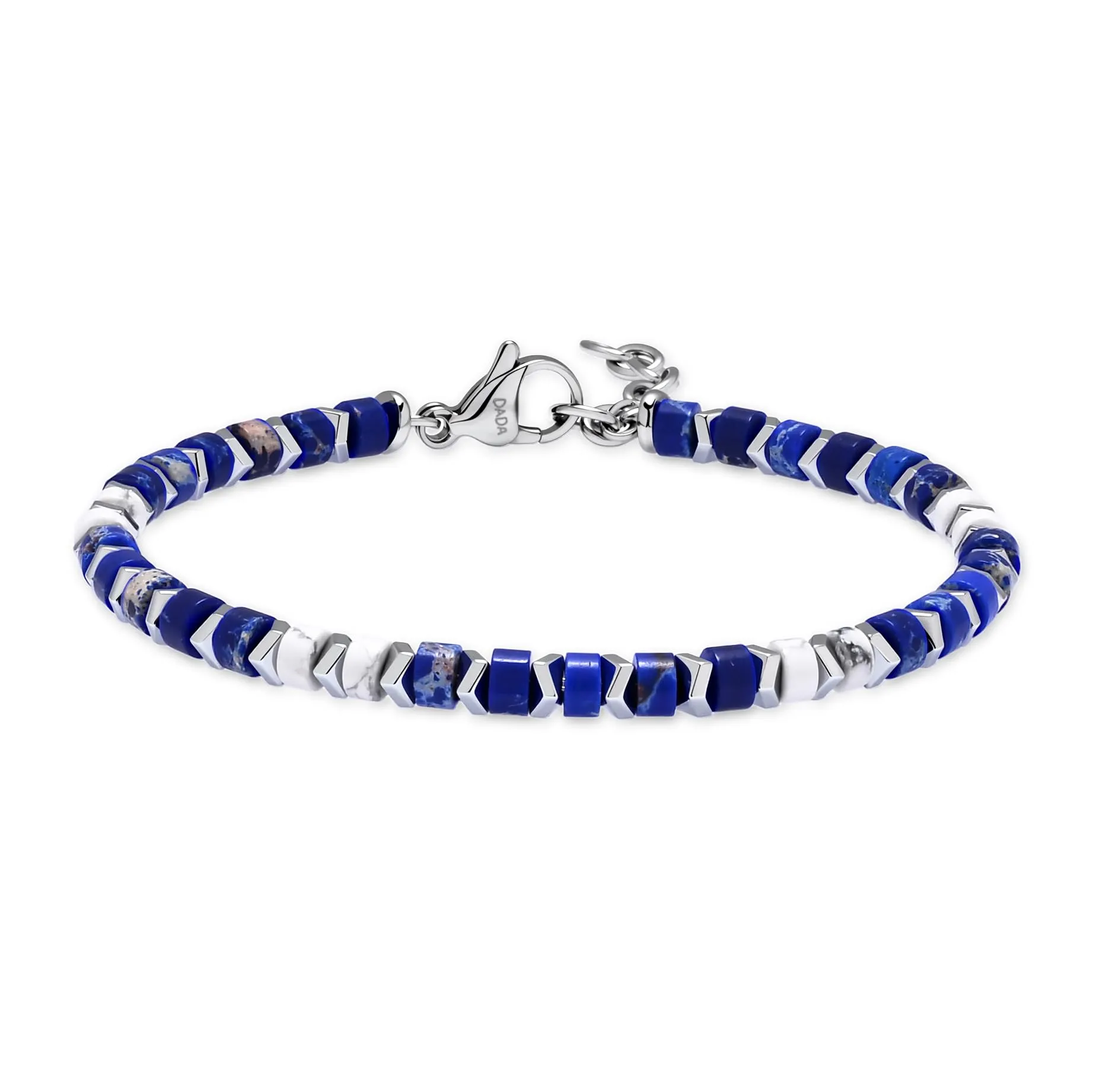 Dada Gioielli Bracciale Unisex in Acciaio Inossidabile e Pietre Naturali Multicolor (Blu + Aulite Bianca) - immagine 7