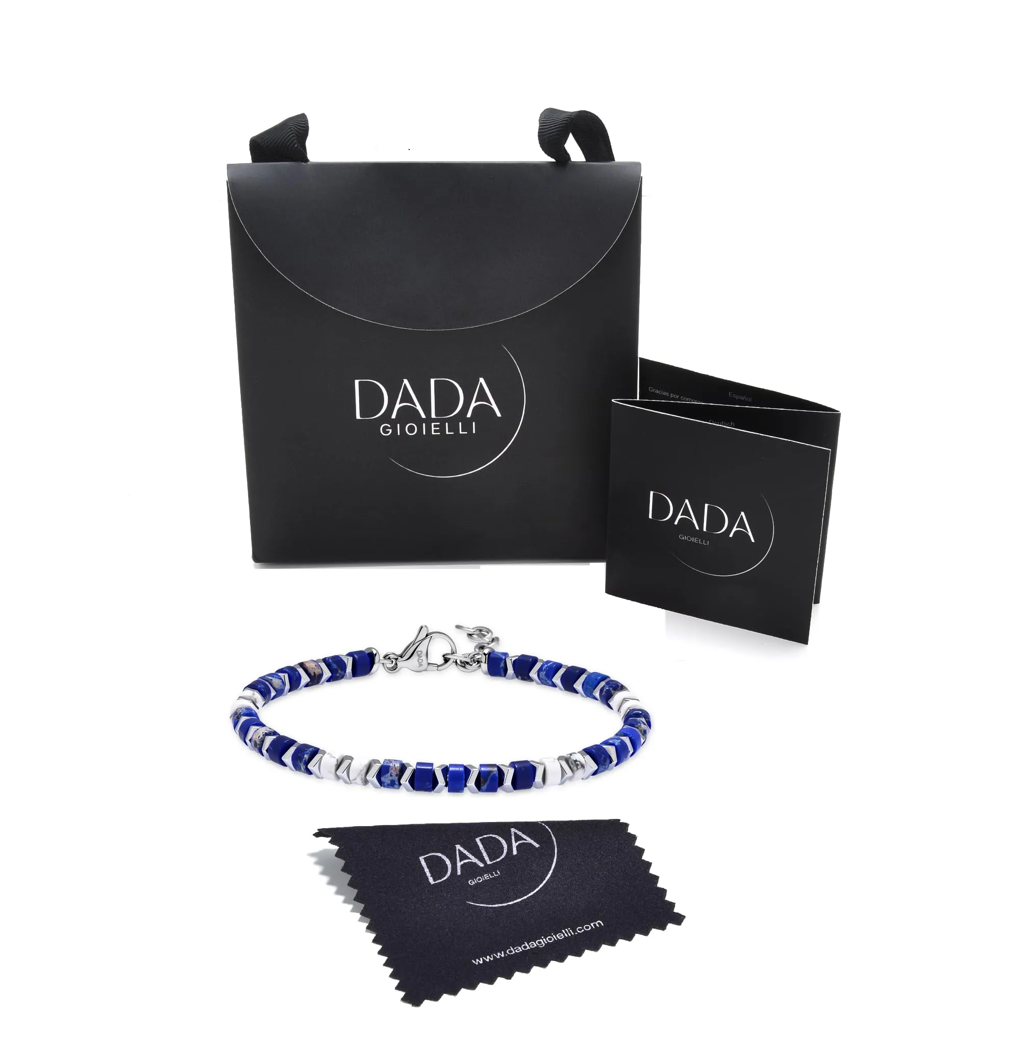 Dada Gioielli Bracciale Unisex in Acciaio Inossidabile e Pietre Naturali Multicolor (Blu + Aulite Bianca) - immagine 8