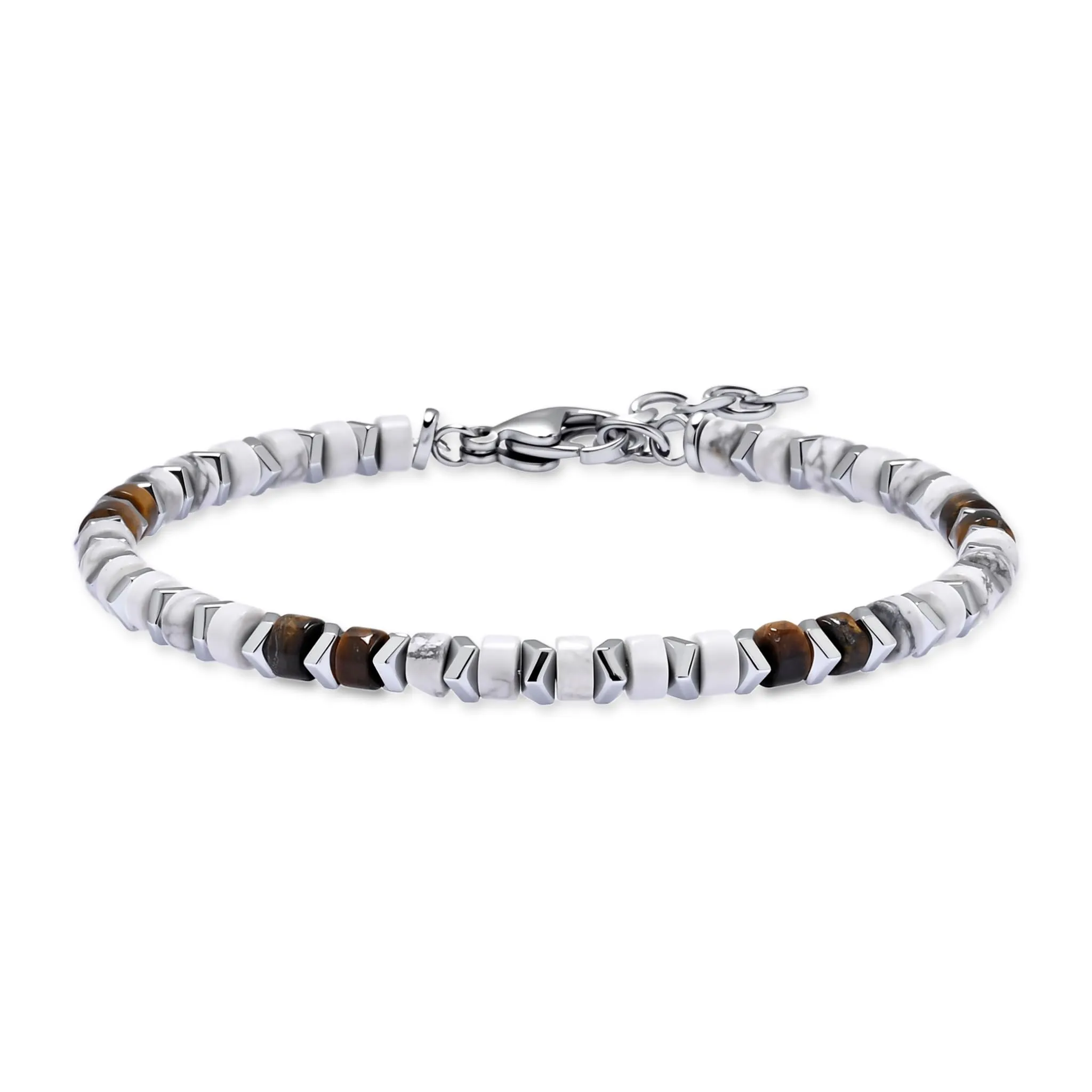 Dada Gioielli Bracciale Unisex in Acciaio Inossidabile e Pietre Naturali Aulite Bianca e Occhio di Tigre - immagine 7