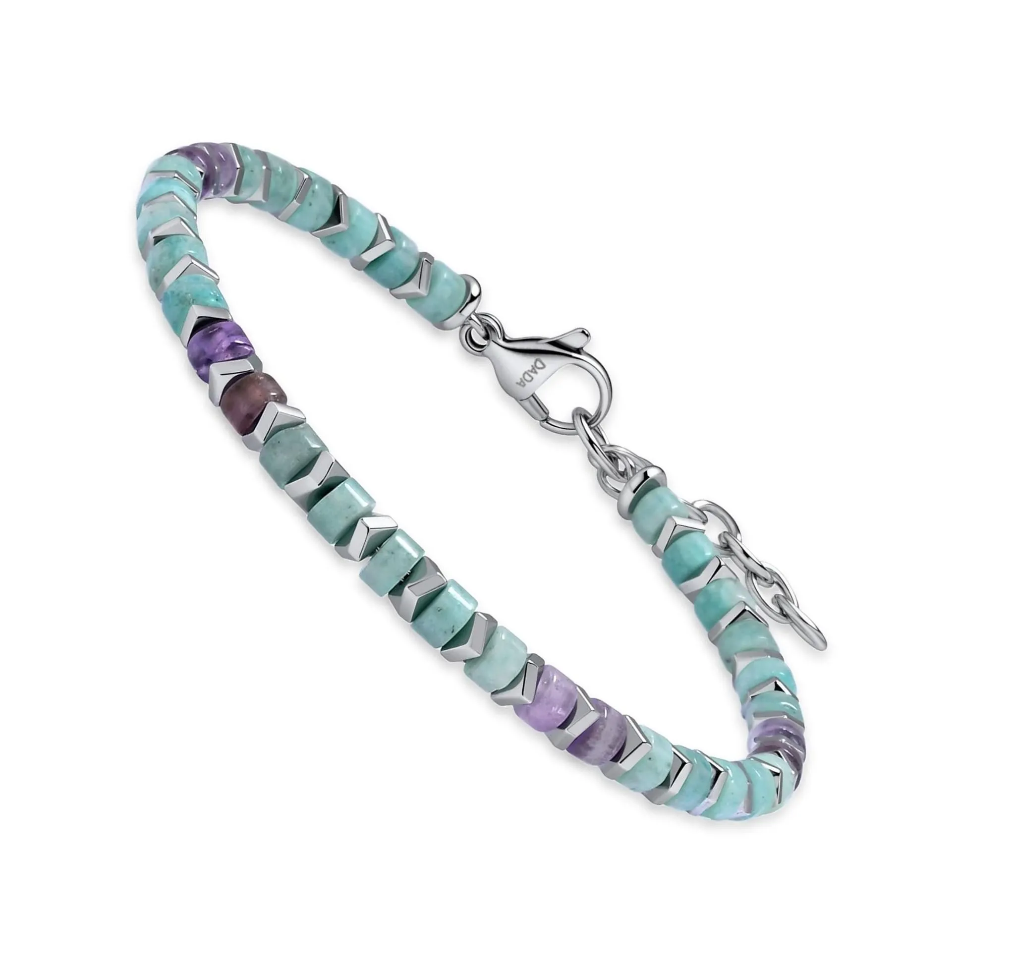 Dada Gioielli Bracciale Unisex in Acciaio Inossidabile e Pietre Naturali Multicolor Amazonite e Ametista, Regolabile - immagine 1