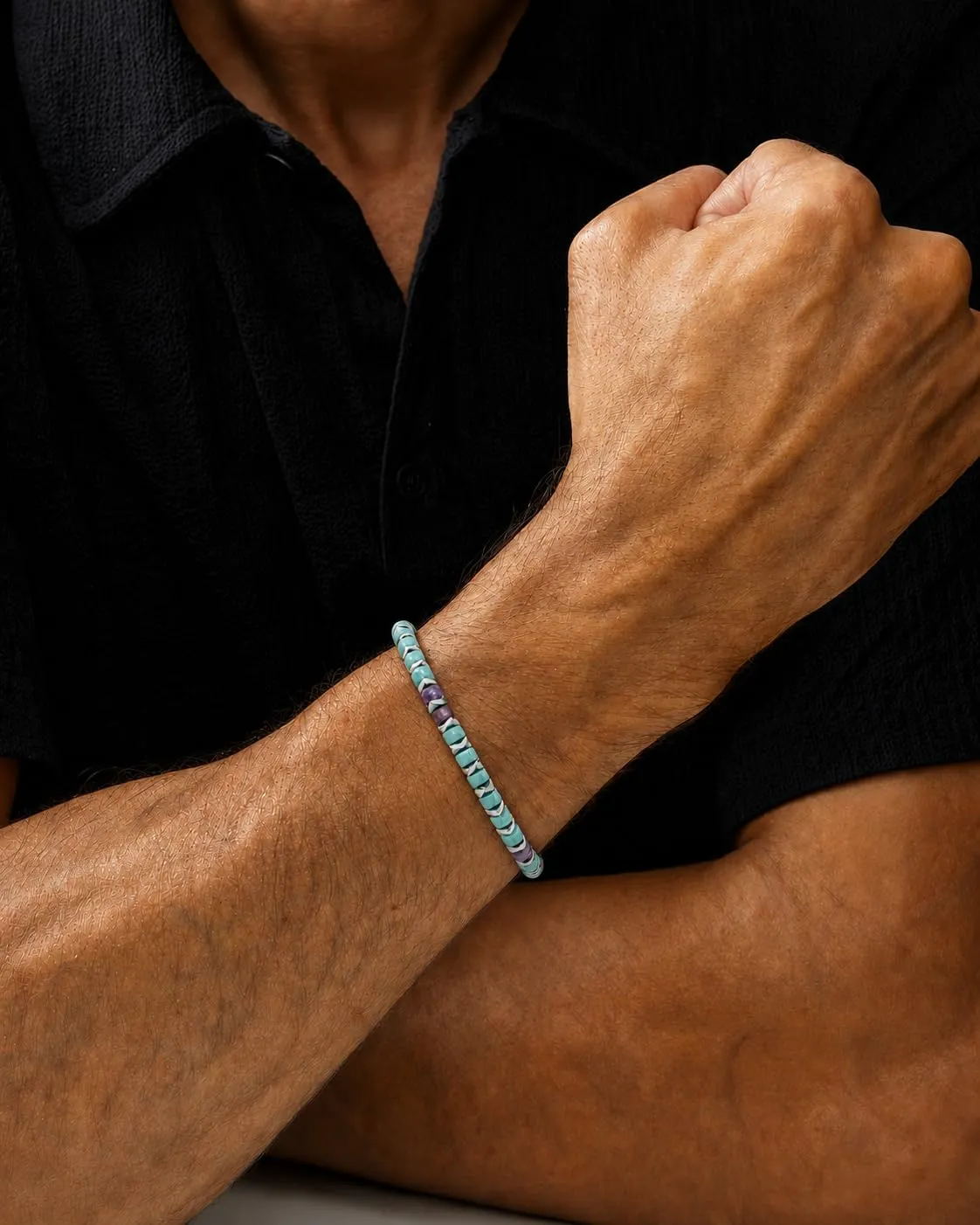 Dada Gioielli Bracciale Unisex in Acciaio Inossidabile e Pietre Naturali Multicolor Amazonite e Ametista, Regolabile - immagine 3