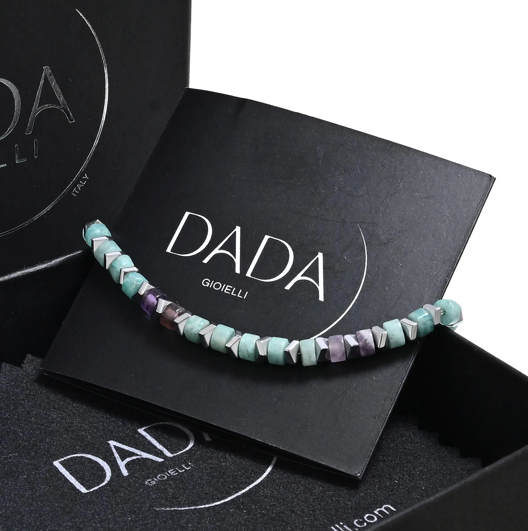 Dada Gioielli Bracciale Unisex in Acciaio Inossidabile e Pietre Naturali Multicolor Amazonite e Ametista, Regolabile - immagine 5