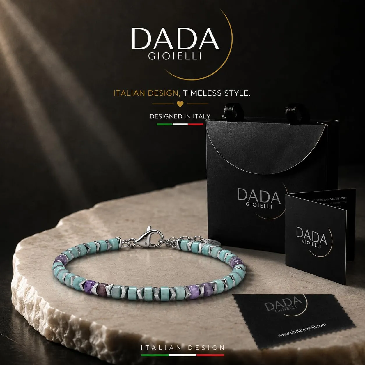Dada Gioielli Bracciale Unisex in Acciaio Inossidabile e Pietre Naturali Multicolor Amazonite e Ametista, Regolabile - immagine 6