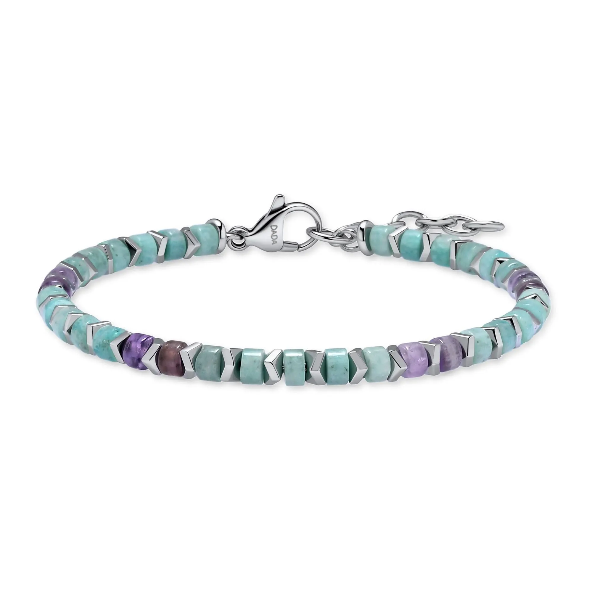 Dada Gioielli Bracciale Unisex in Acciaio Inossidabile e Pietre Naturali Multicolor Amazonite e Ametista, Regolabile - immagine 7