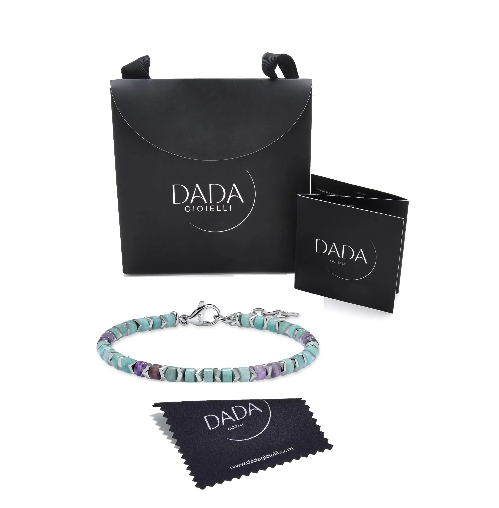 Dada Gioielli Bracciale Unisex in Acciaio Inossidabile e Pietre Naturali Multicolor Amazonite e Ametista, Regolabile - immagine 8