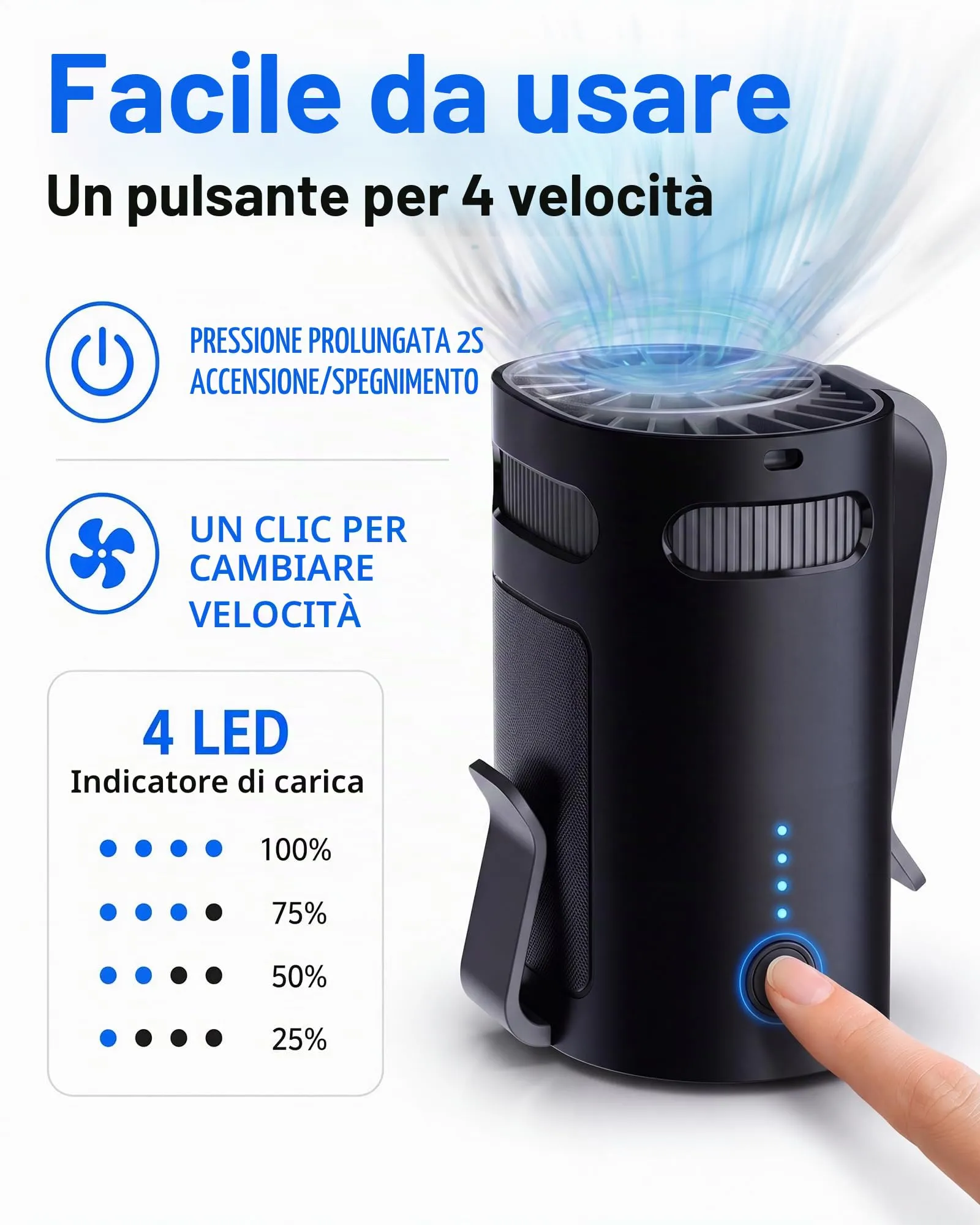 LUCYLANKER Ventilatore da Cintura Portatile con Clip e Cordino, 4 Velocità, Nero - immagine 7