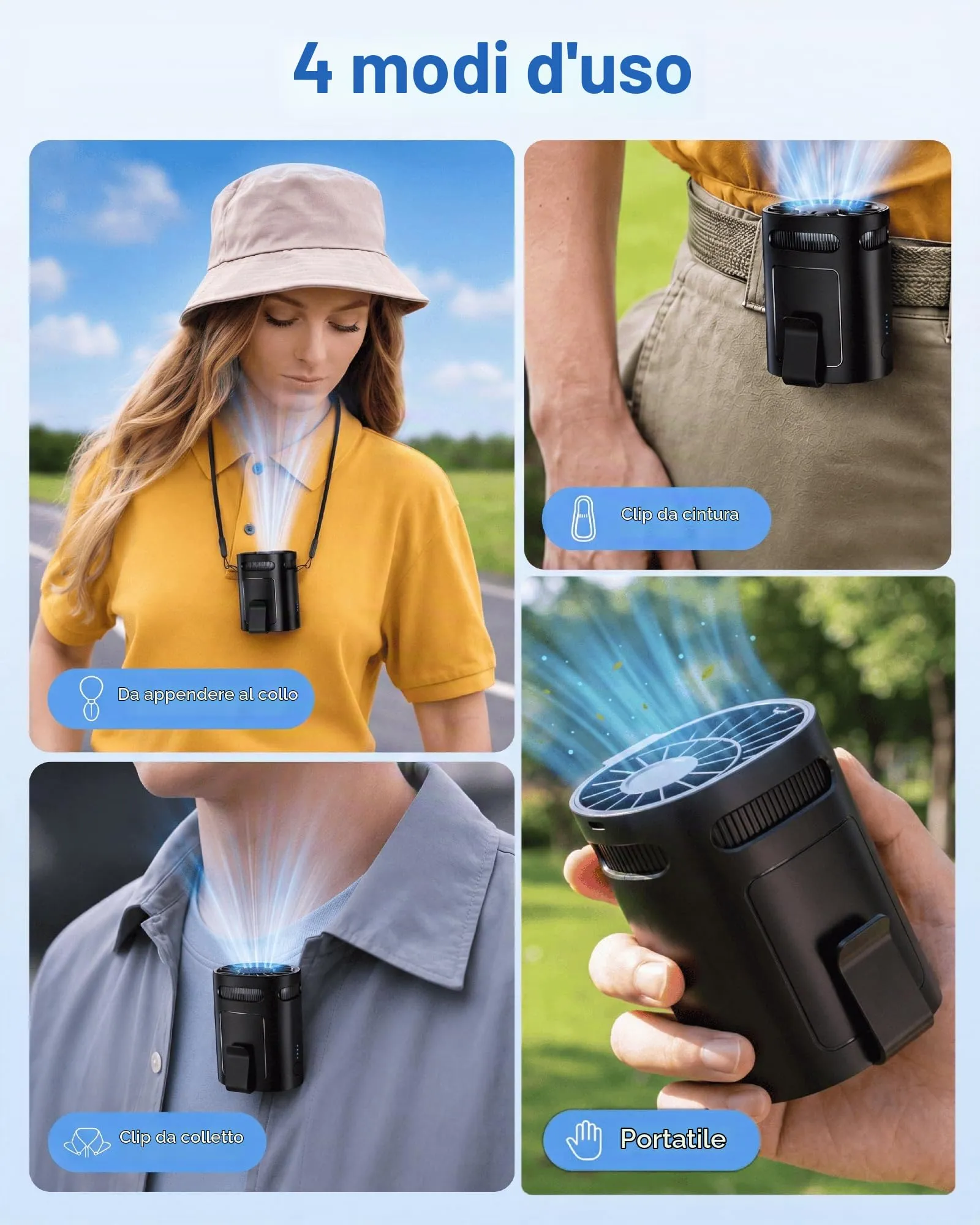 LUCYLANKER Ventilatore da Cintura Portatile con Clip e Cordino, 4 Velocità, Nero - immagine 8