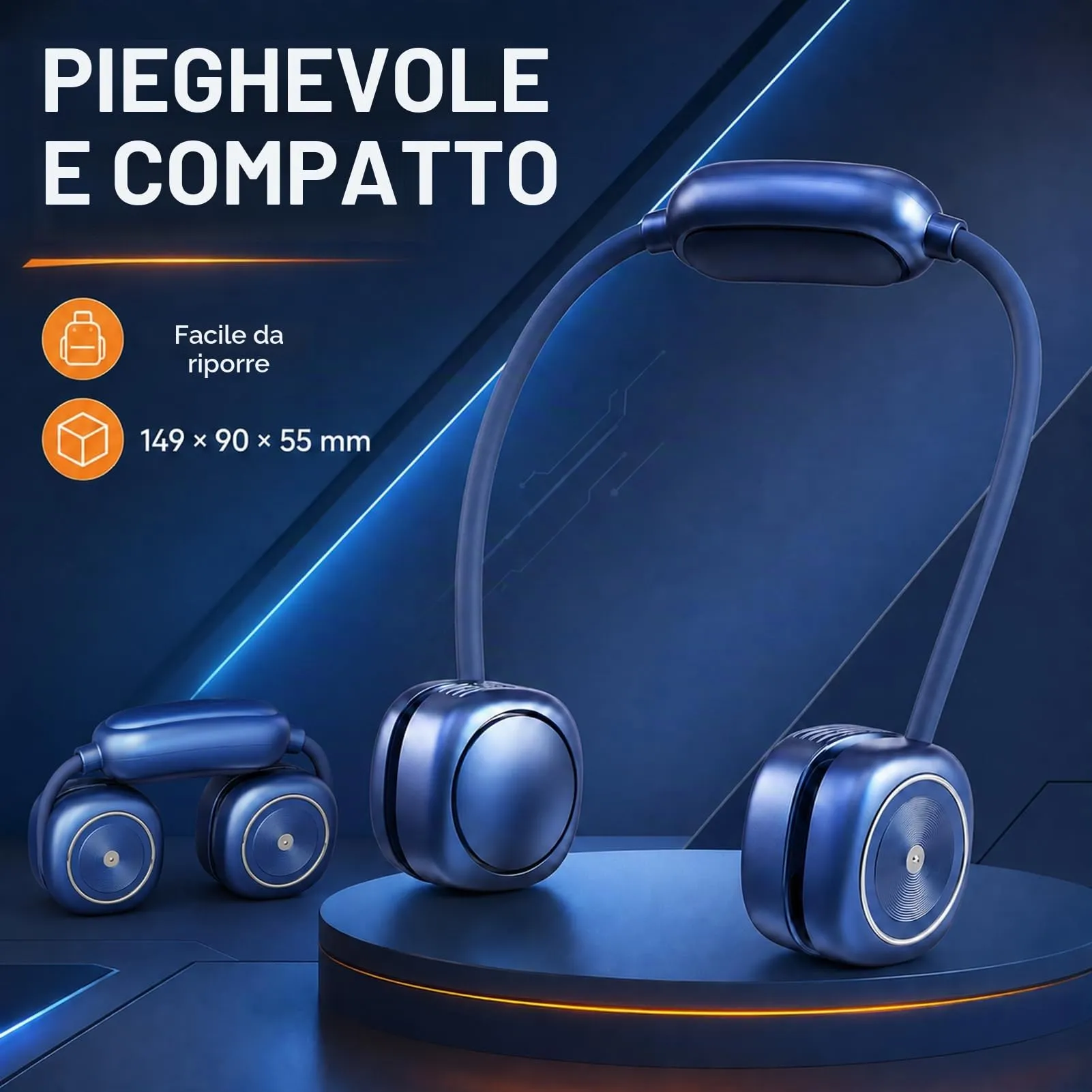 LUCYLANKER Ventilatore da Collo Portatile Pieghevole Senza Pale, 3 Velocità, Blu - immagine 2