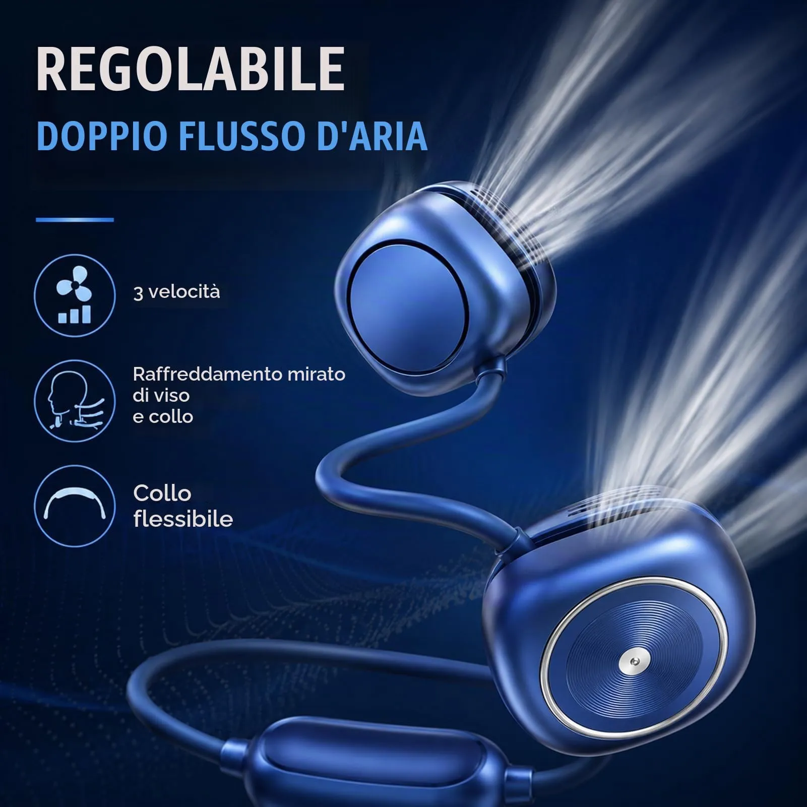 LUCYLANKER Ventilatore da Collo Portatile Pieghevole Senza Pale, 3 Velocità, Blu - immagine 3