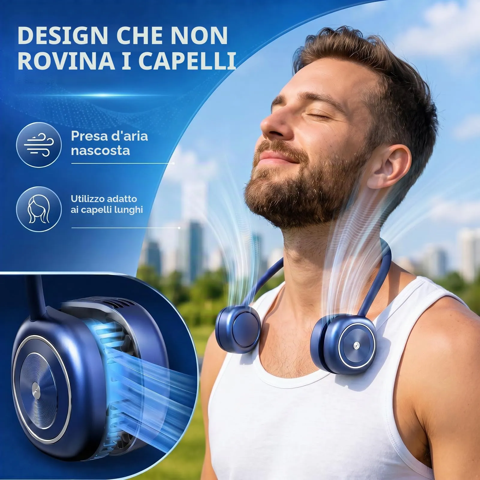 LUCYLANKER Ventilatore da Collo Portatile Pieghevole Senza Pale, 3 Velocità, Blu - immagine 5