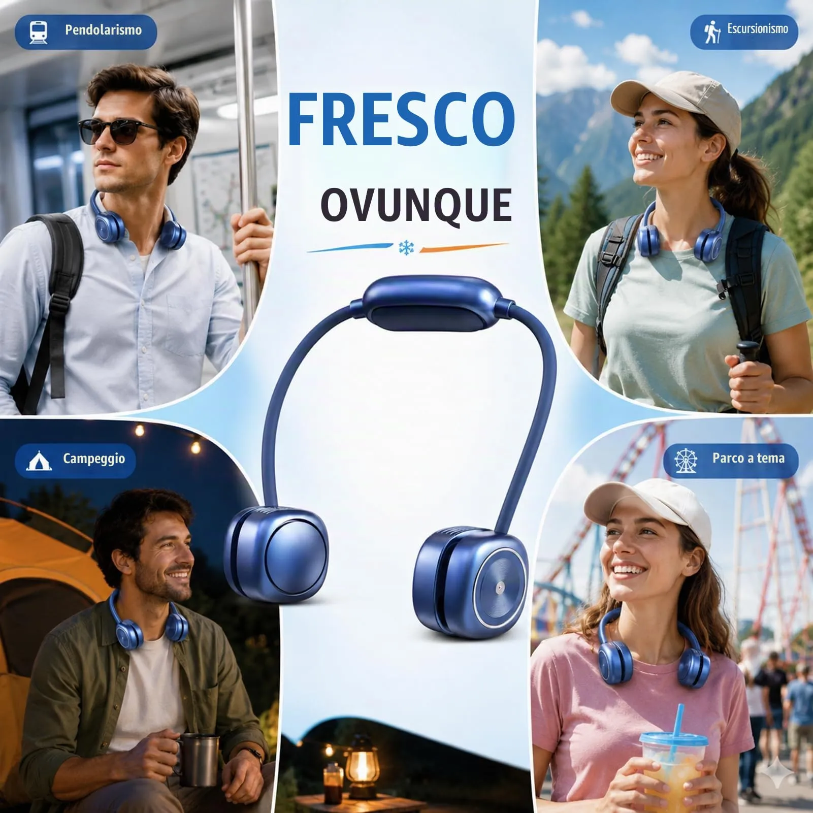 LUCYLANKER Ventilatore da Collo Portatile Pieghevole Senza Pale, 3 Velocità, Blu - immagine 6