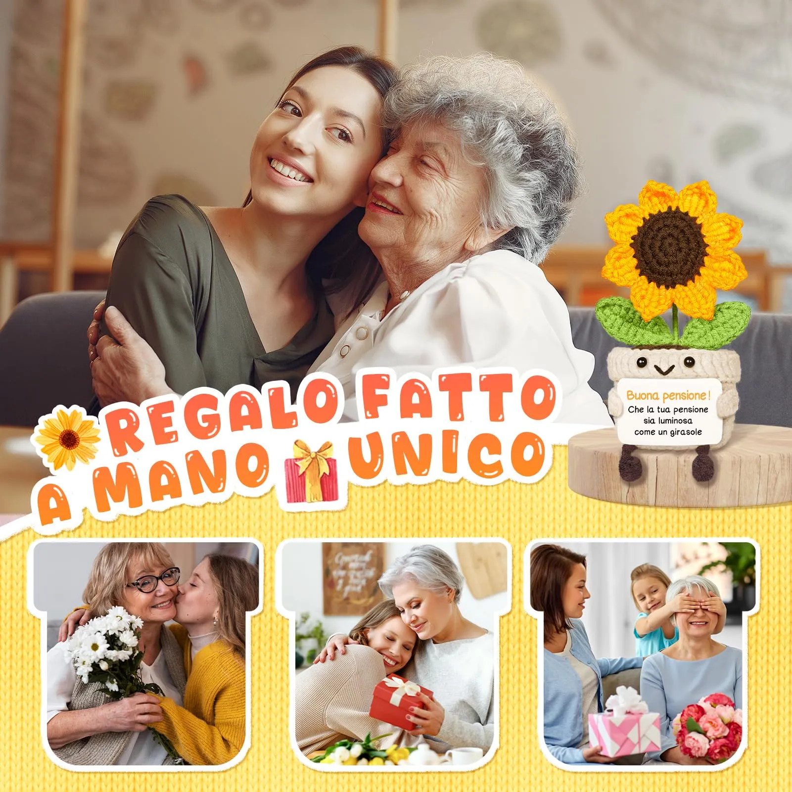 Giftasy Girasole Amigurumi Decorativo Fatto a Mano per Pensione Donna - immagine 3