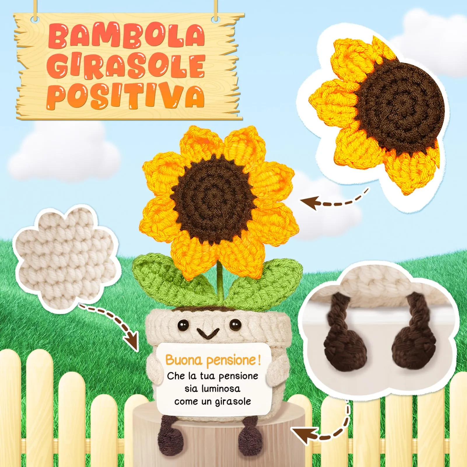 Giftasy Girasole Amigurumi Decorativo Fatto a Mano per Pensione Donna - immagine 4