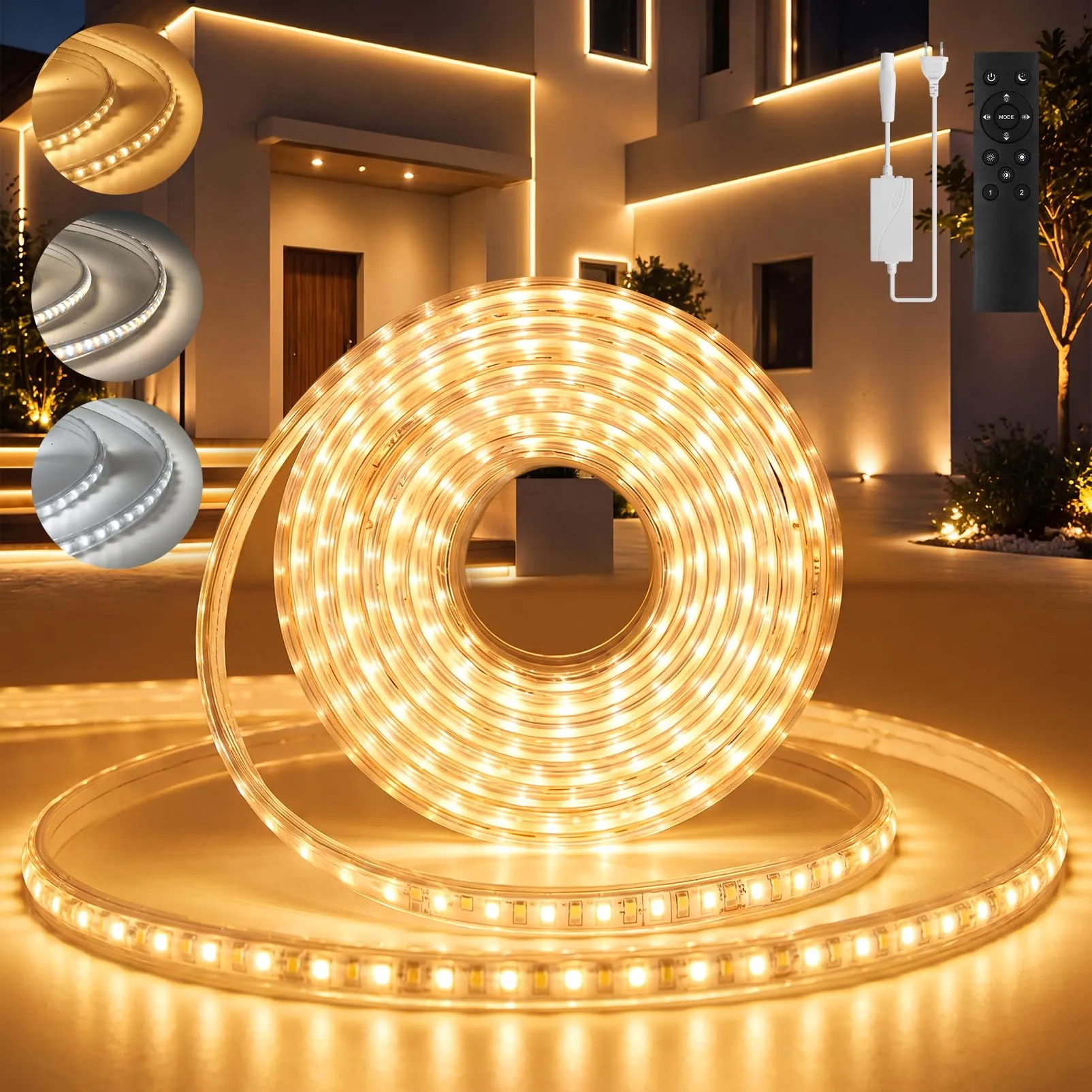 BRIMETI Striscia LED Dimmerabile CCT 220V con Telecomando, 10 Metri, IP65 - immagine 1