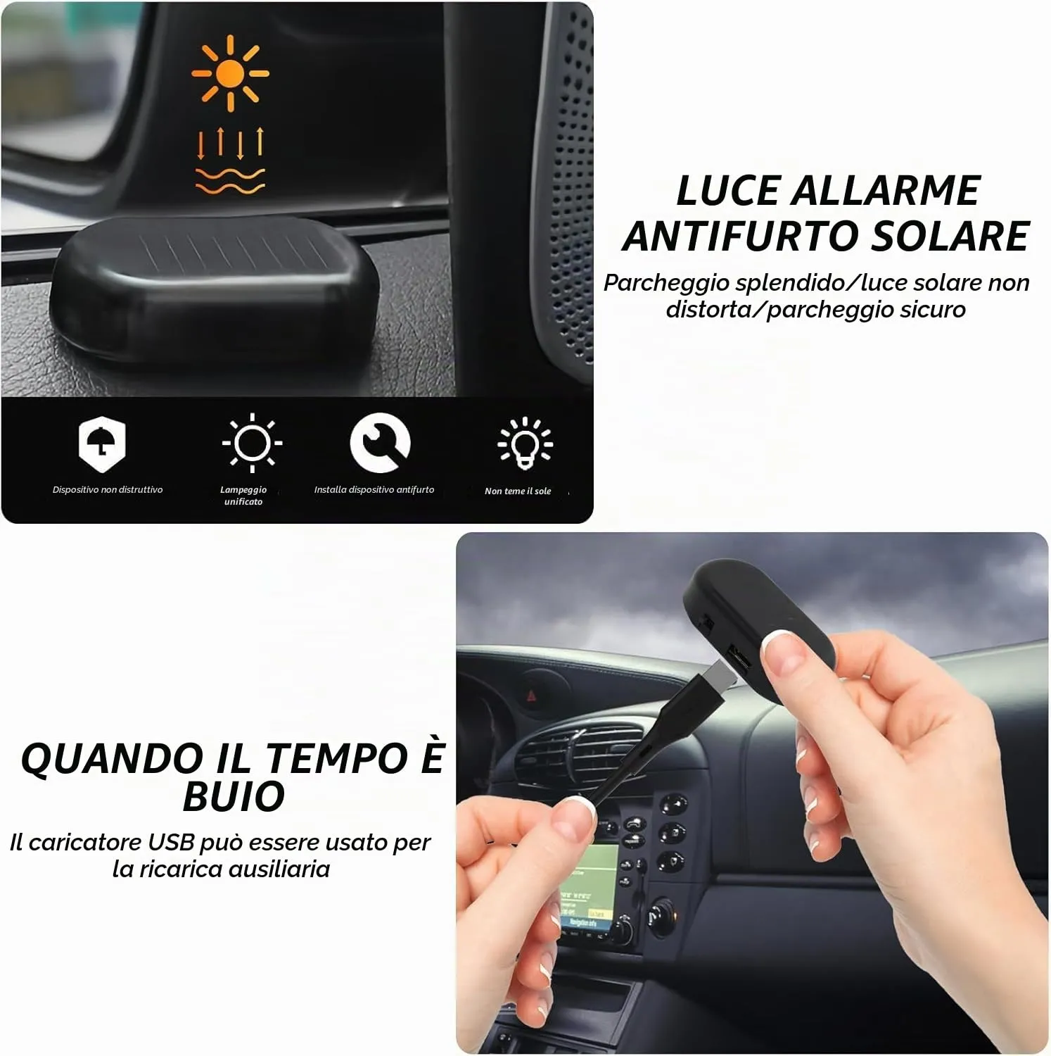 CAIHINIER Allarme per Auto LED Simulazione Antifurto a Energia Solare, 2 Pezzi (Rosso Blu) - immagine 5