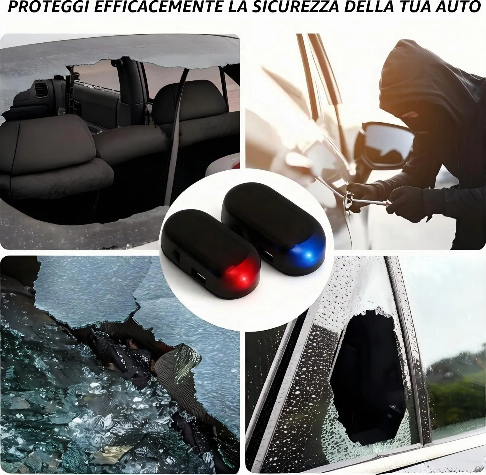 CAIHINIER Allarme per Auto LED Simulazione Antifurto a Energia Solare, 2 Pezzi (Rosso Blu) - immagine 6