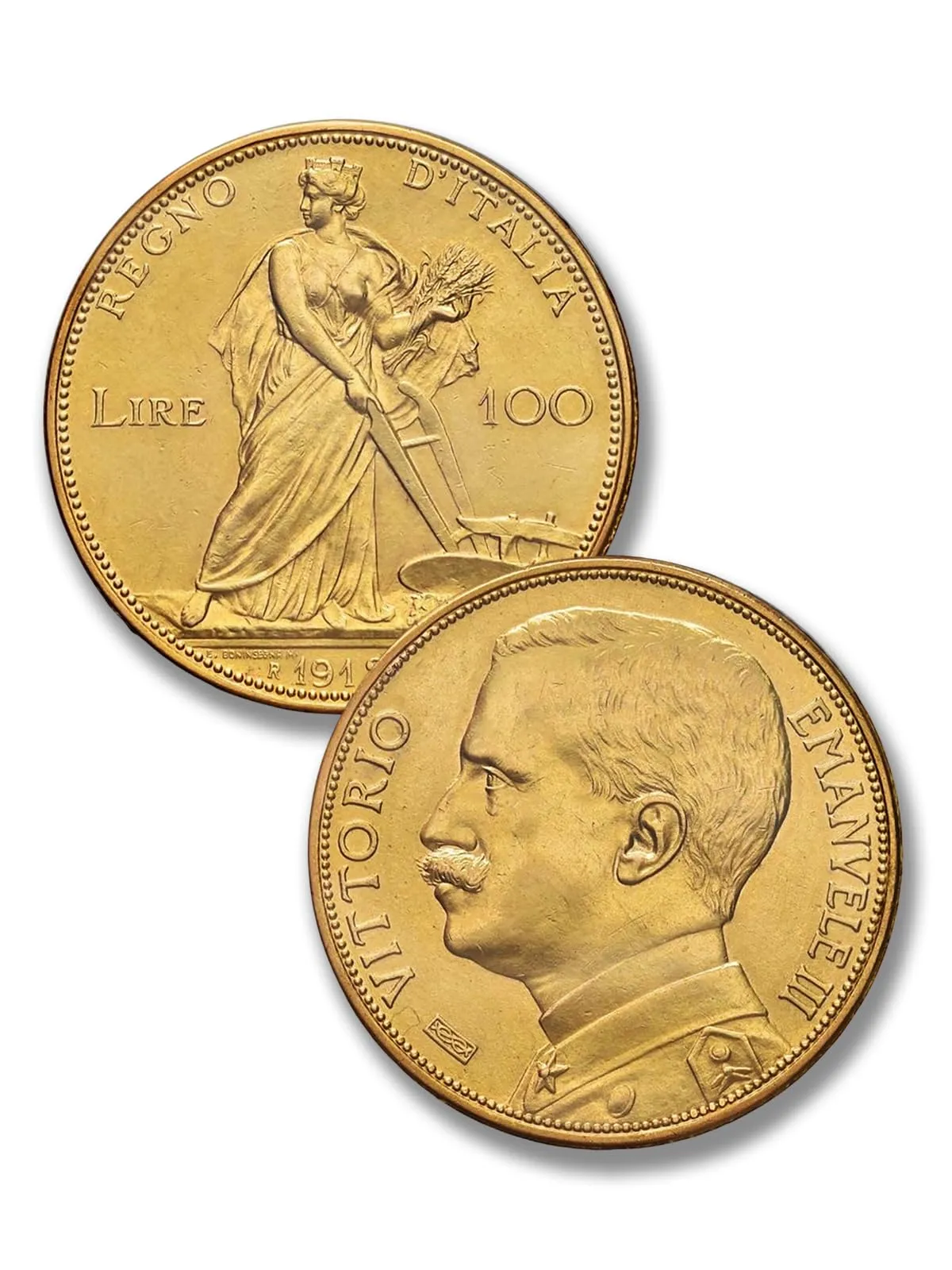 Riproduzione Vittorio Emanuele III 100 Lire d'oro 1912 - Moneta Facsimile Regno d'Italia - immagine 1