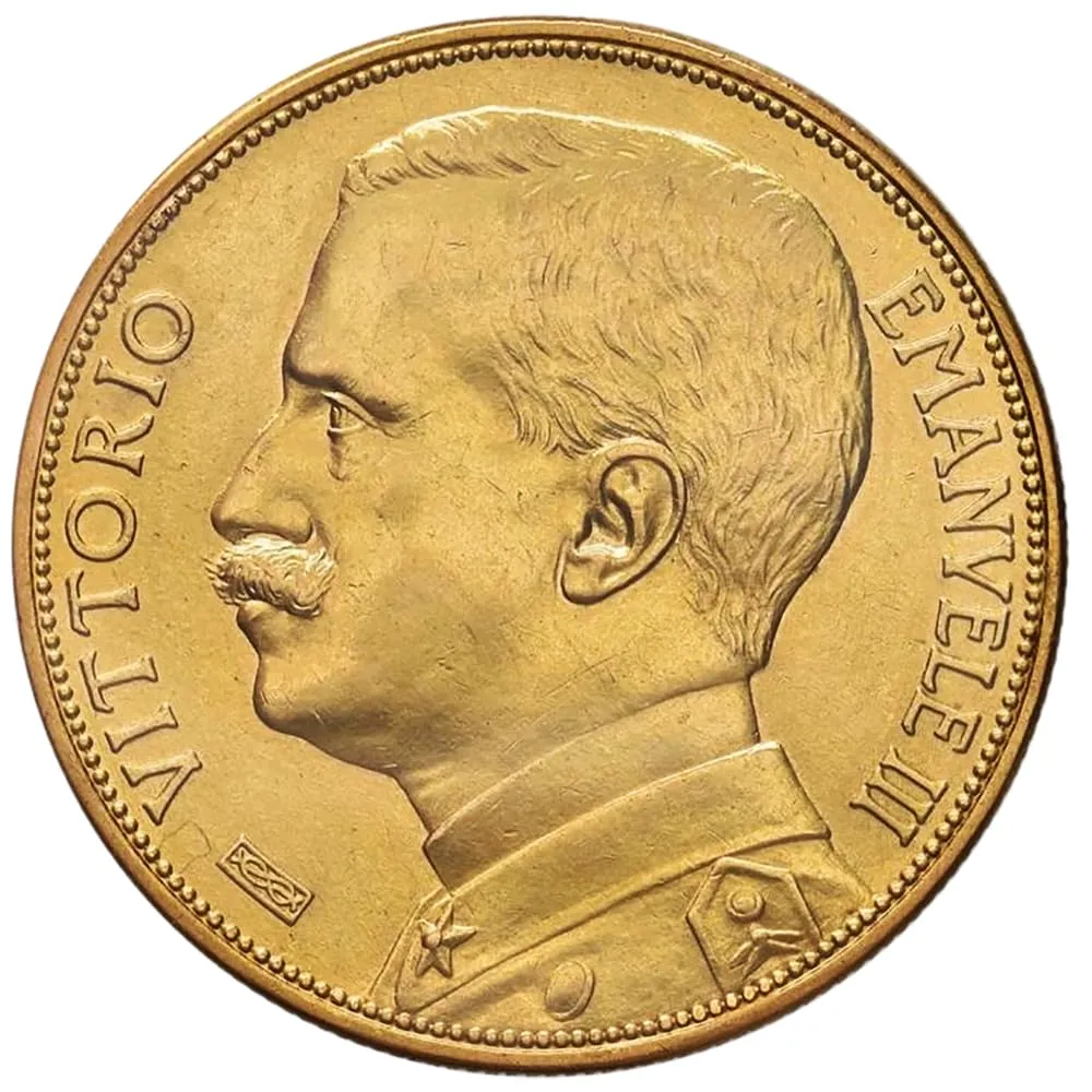 Riproduzione Vittorio Emanuele III 100 Lire d'oro 1912 - Moneta Facsimile Regno d'Italia - immagine 3