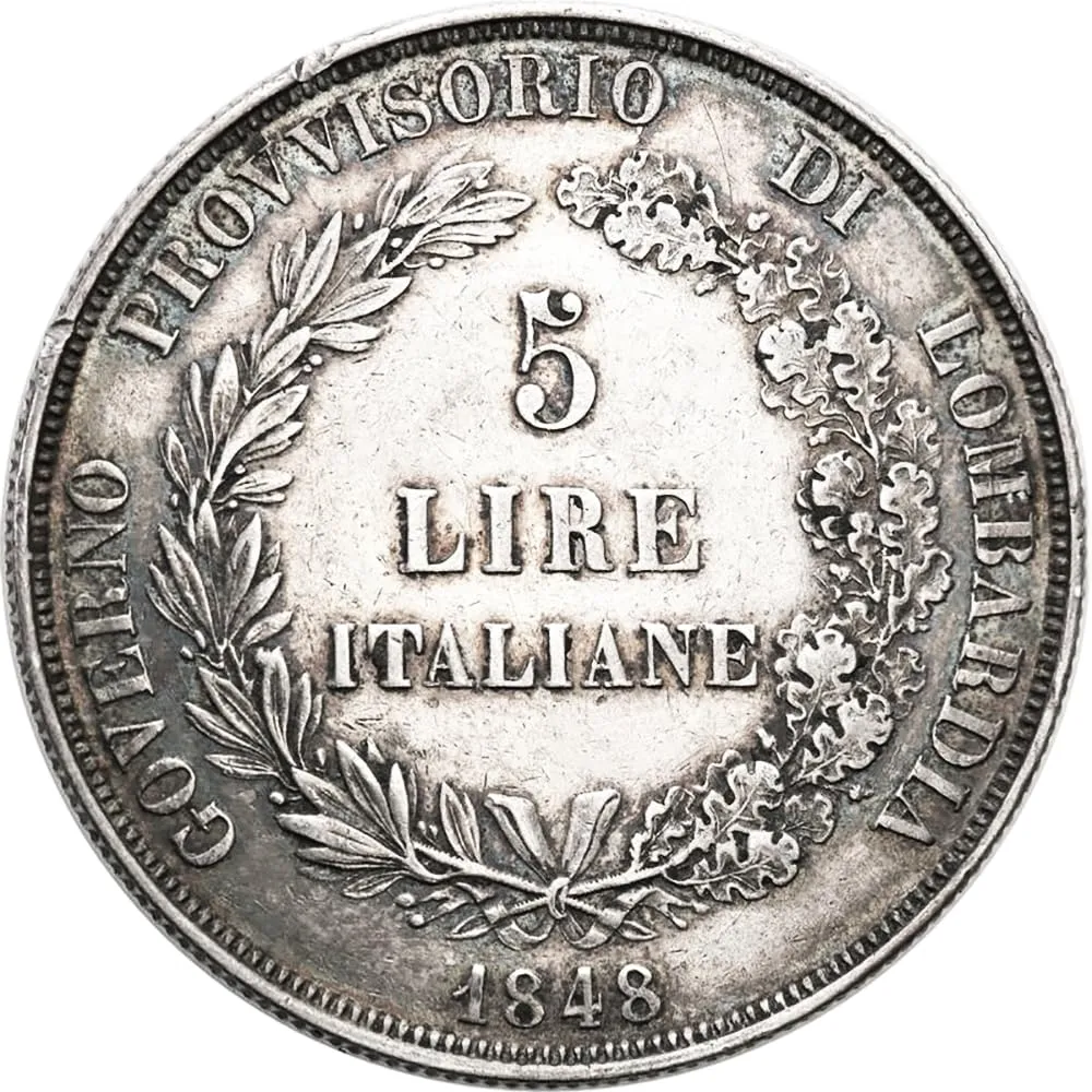 Riproduzione Moneta 5 Lire Lombardia 1848 Regno d'Italia Facsimile - immagine 3