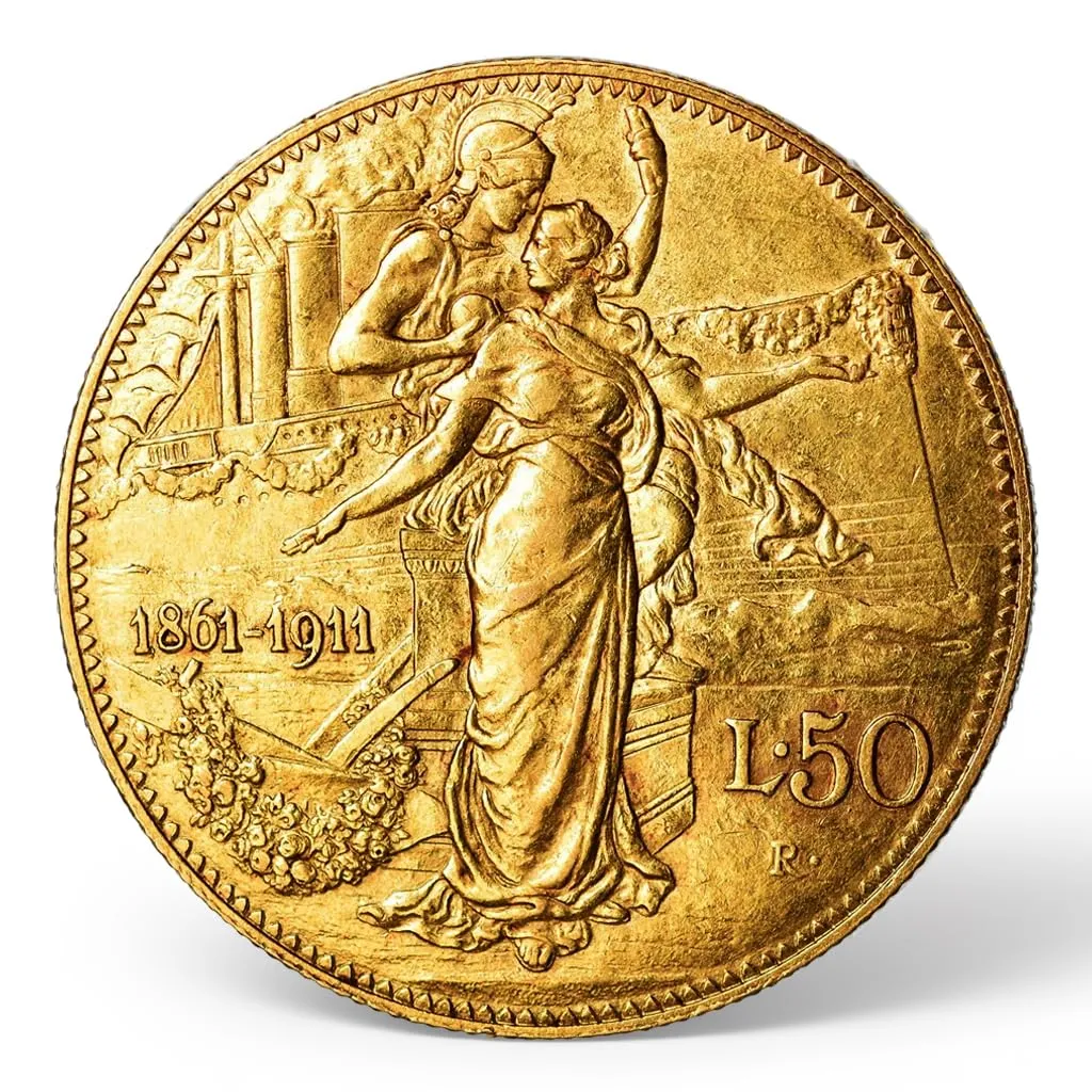 Riproduzione Moneta 50 Lire Vittorio Emanuele III 1911 Regno d'Italia - immagine 1
