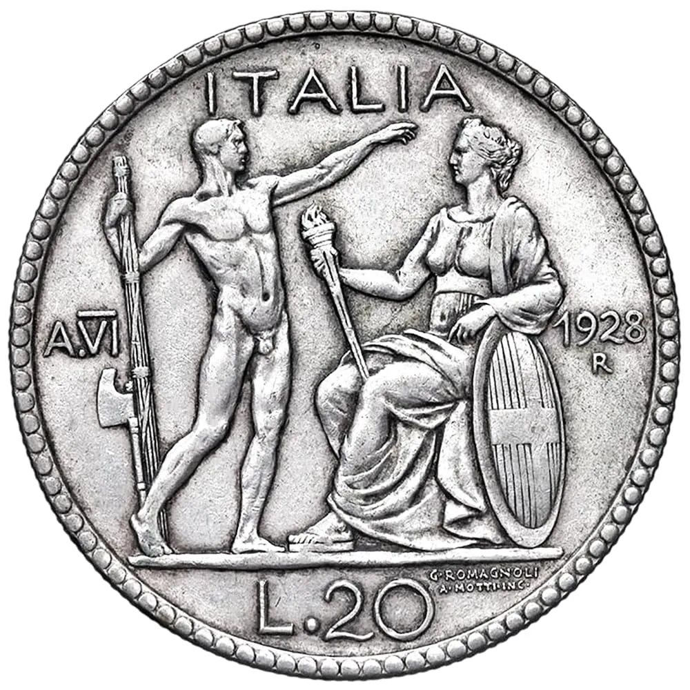 Riproduzione Moneta 20 Lire Vittorio Emanuele III (1928) Regno d'Italia - immagine 3