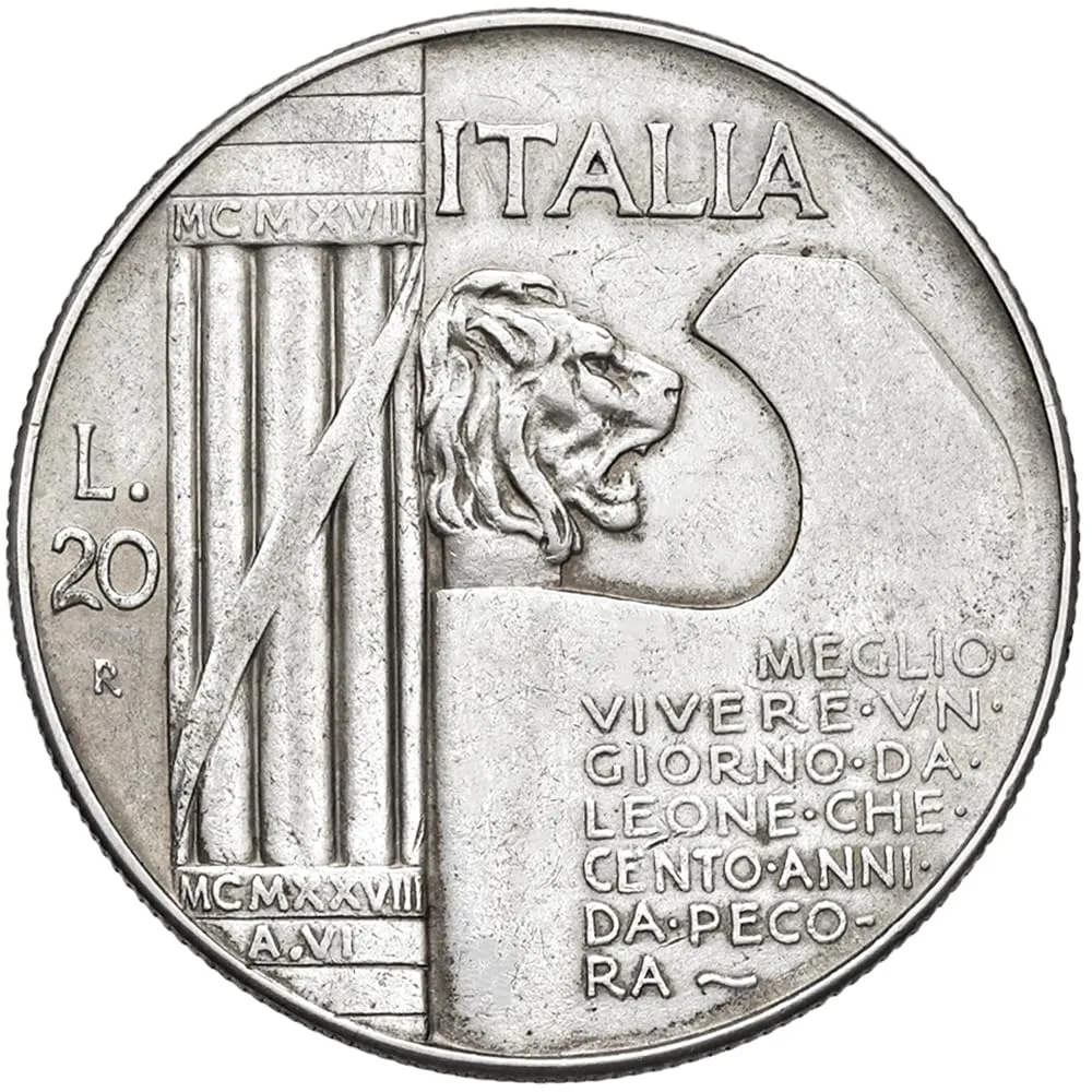 Riproduzione Moneta 20 Lire Mussolini 1928 Regno d'Italia - immagine 3