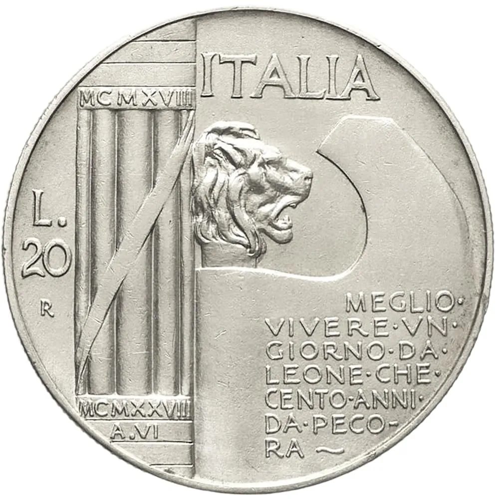 Riproduzione Moneta 20 Lire Vittorio Emanuele III 1928 Regno d'Italia - immagine 3