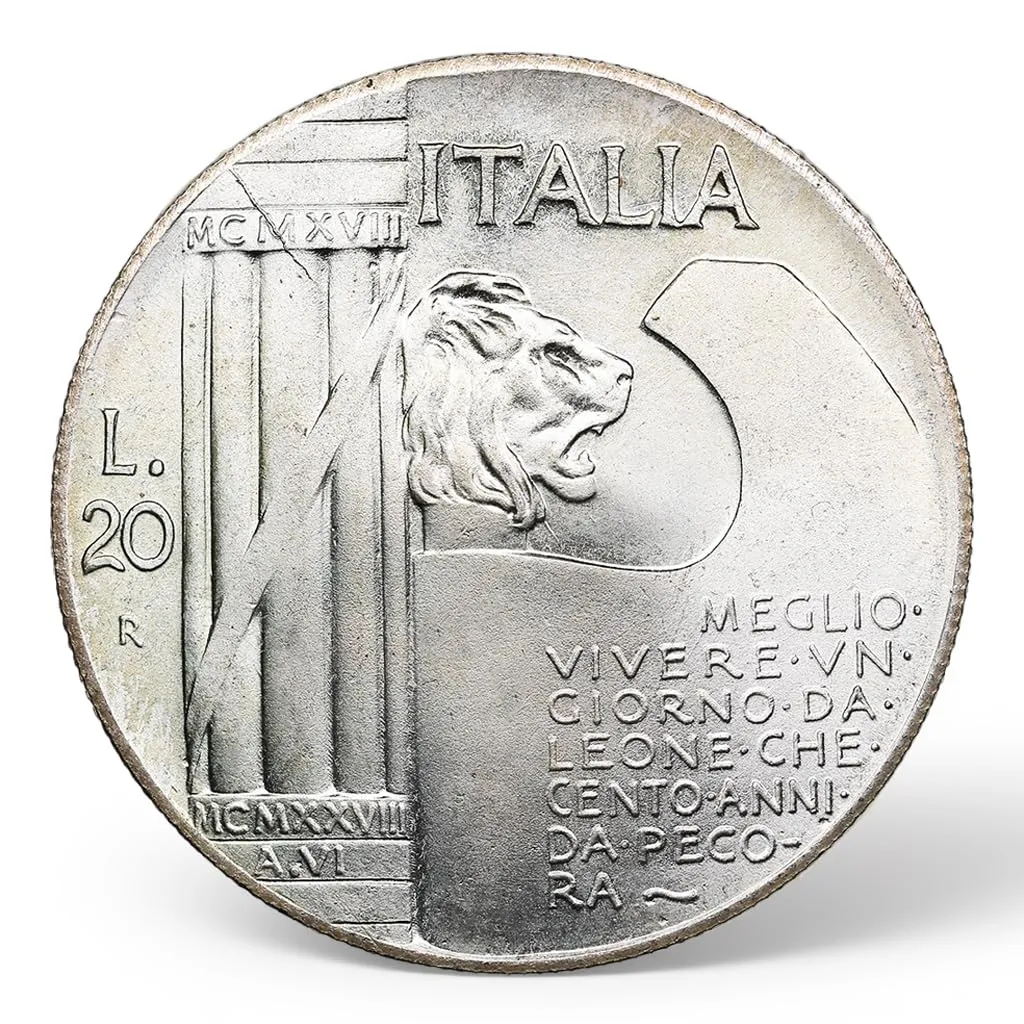 Riproduzione Moneta 20 Lire Mussolini 1943 Regno d'Italia - Facsimile da Collezione - immagine 1