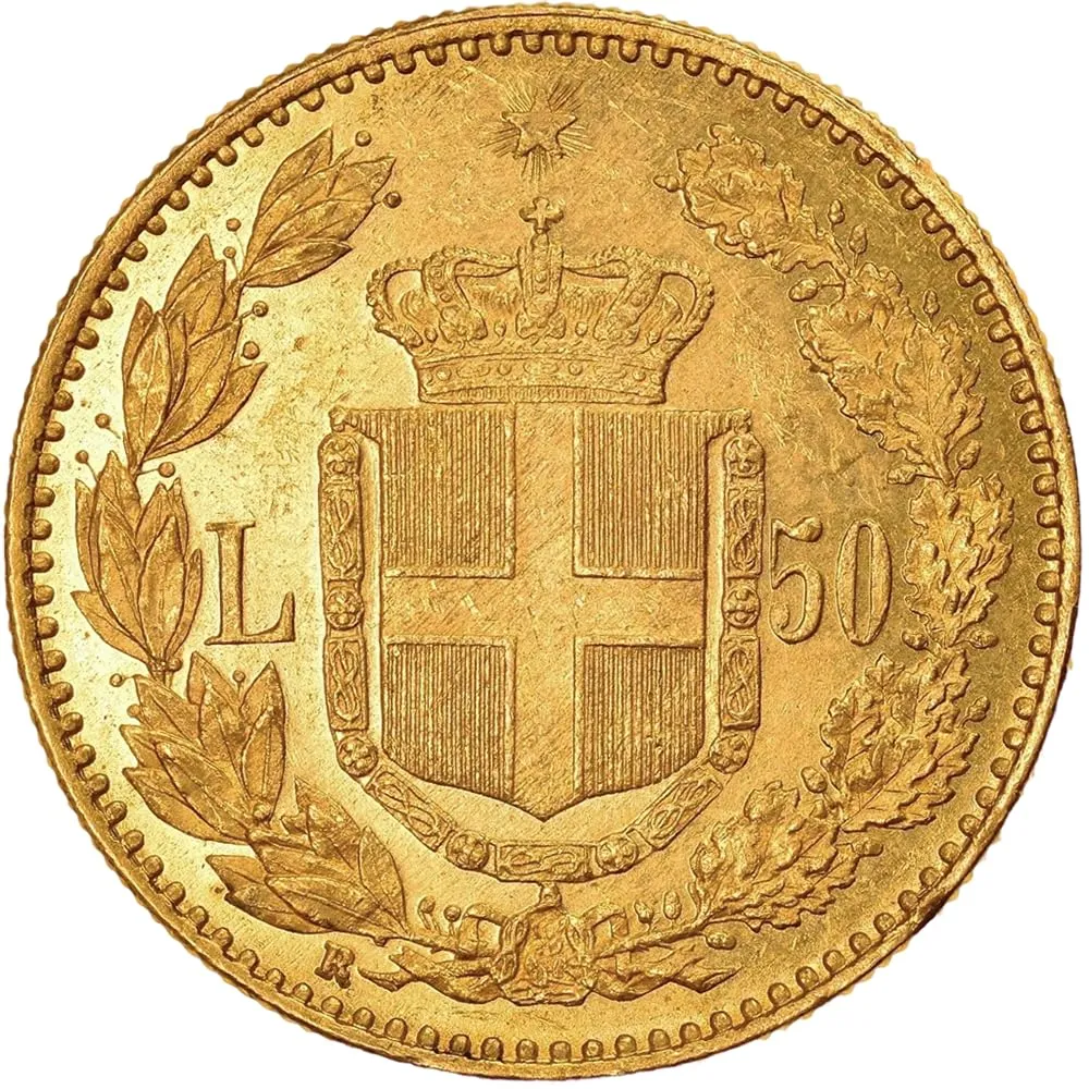 Riproduzione Moneta 50 Lire Oro Umberto I (1888) - Facsimile Collezionismo - immagine 3