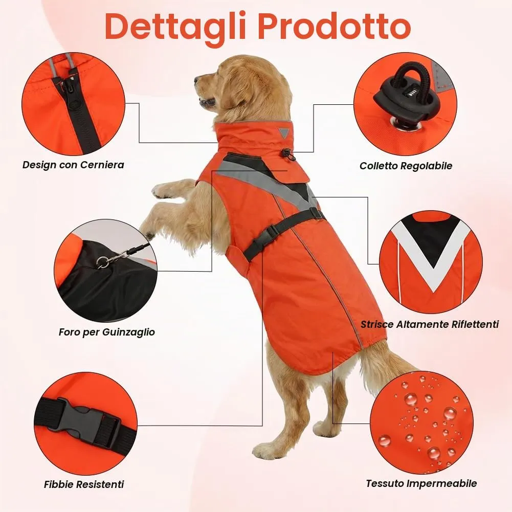 AOOWU Impermeabile per Cani con Cappuccio e Riflettenti, Arancione, Taglia L - immagine 2