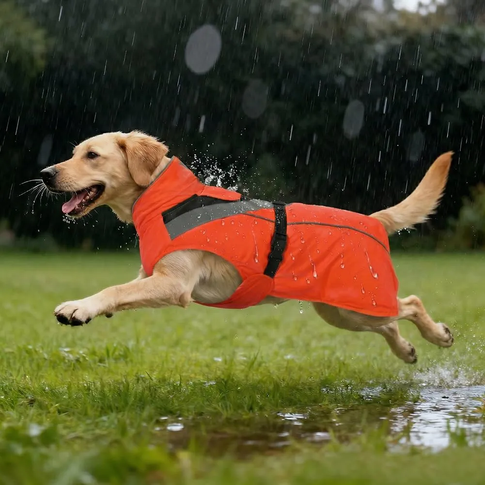 AOOWU Impermeabile per Cani con Cappuccio e Riflettenti, Arancione, Taglia L - immagine 5
