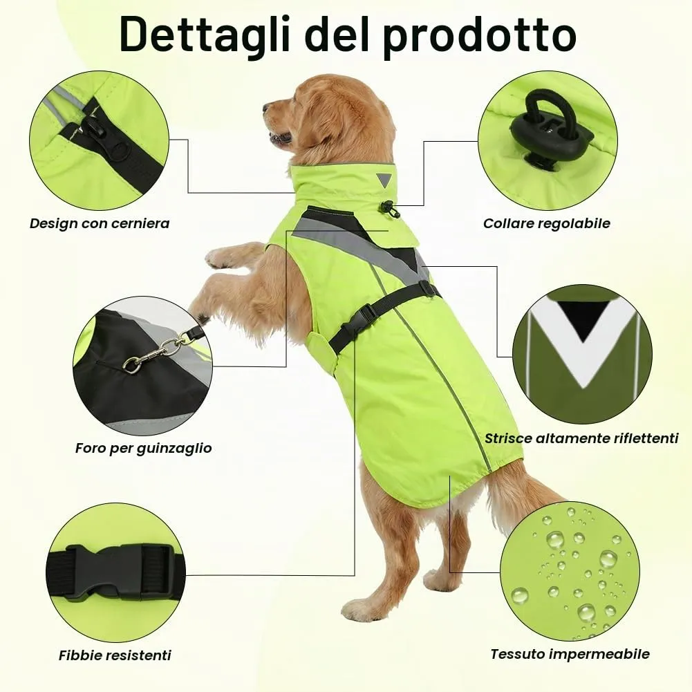 AOOWU Impermeabile Cane con Cappuccio e Riflettenti, Verde, Taglia L - immagine 2