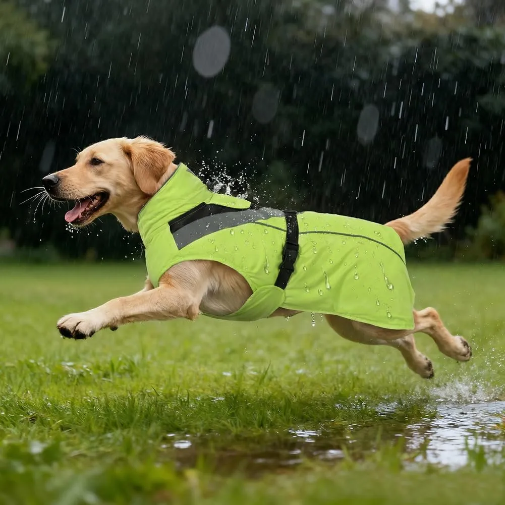 AOOWU Impermeabile Cane con Cappuccio e Riflettenti, Verde, Taglia L - immagine 5