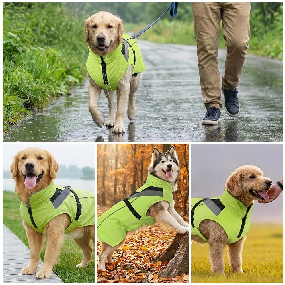 AOOWU Impermeabile Cane Giacca Riflettente con Cappuccio, Verde, S - immagine 7